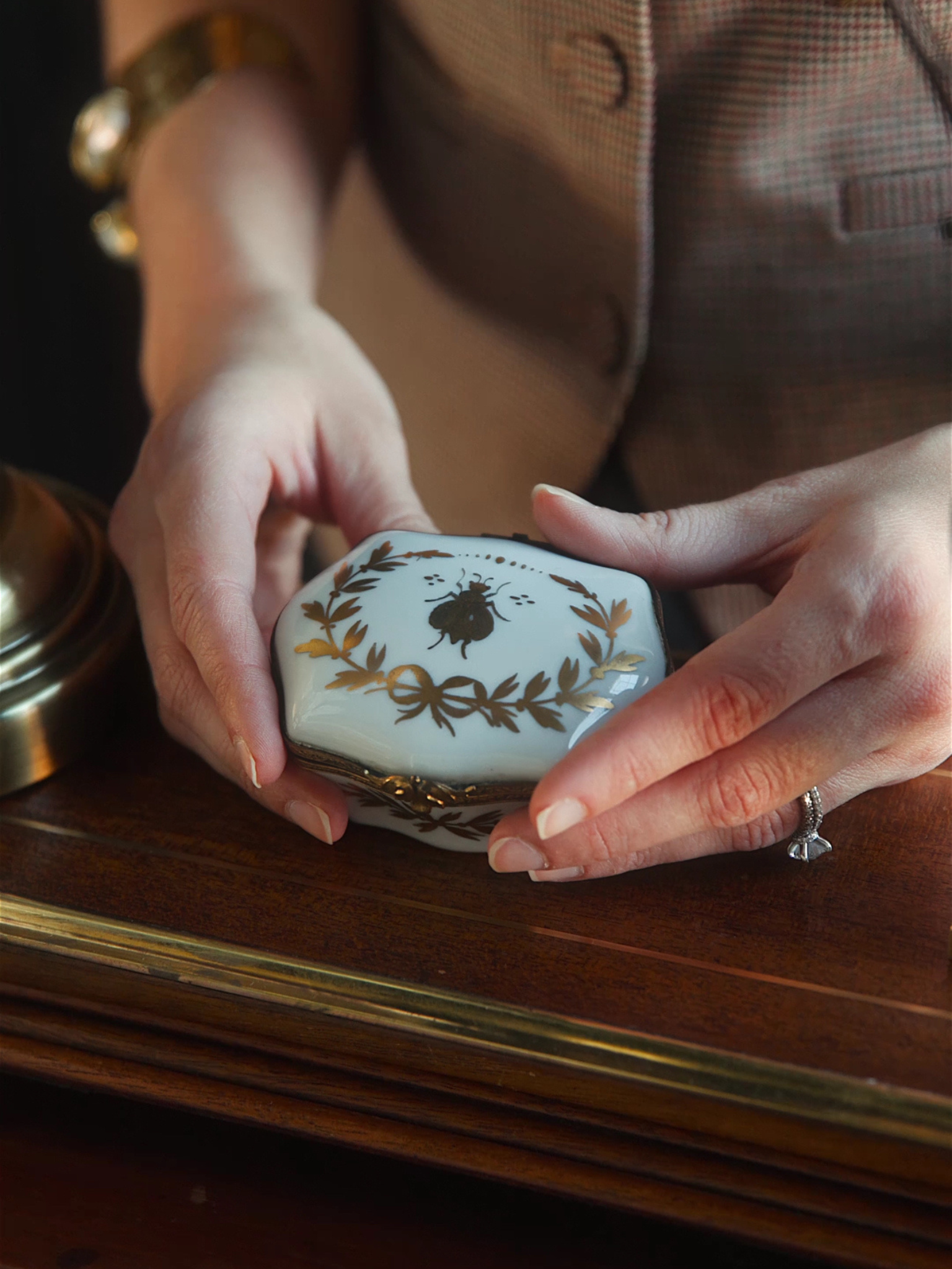 Limoges Porcelain Bee & Laurel Wreath Trinket Box