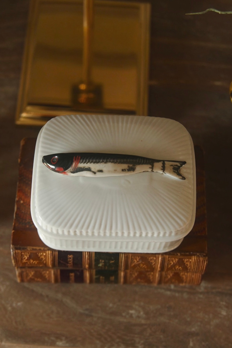 French Porcelain Sardine Lidded Dish