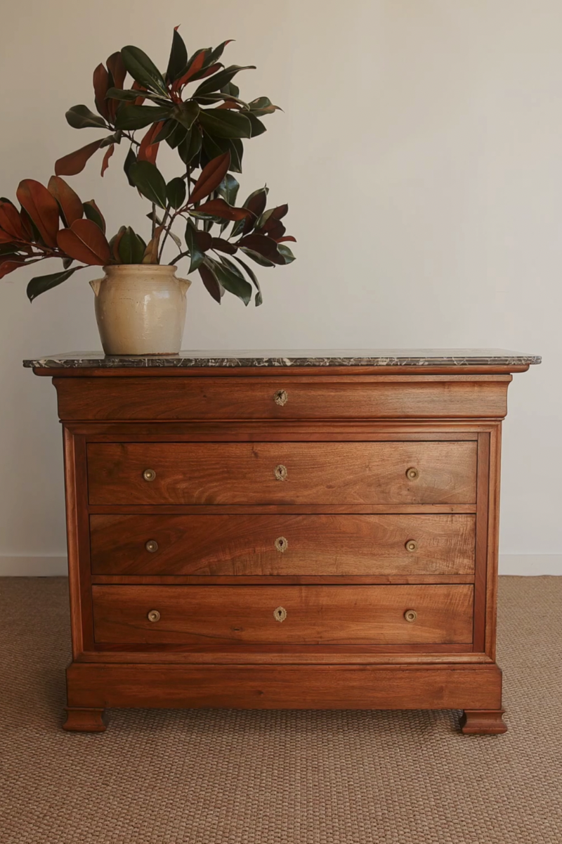 19th Century French Provincial Four-Drawer Commode with Marble Top
