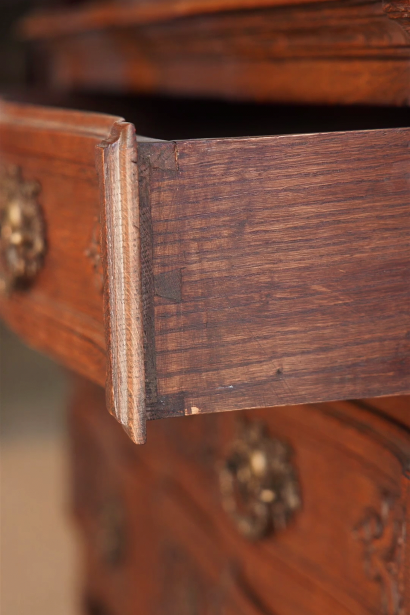 19th Century French Provincial Carved Oak Serpentine Commode