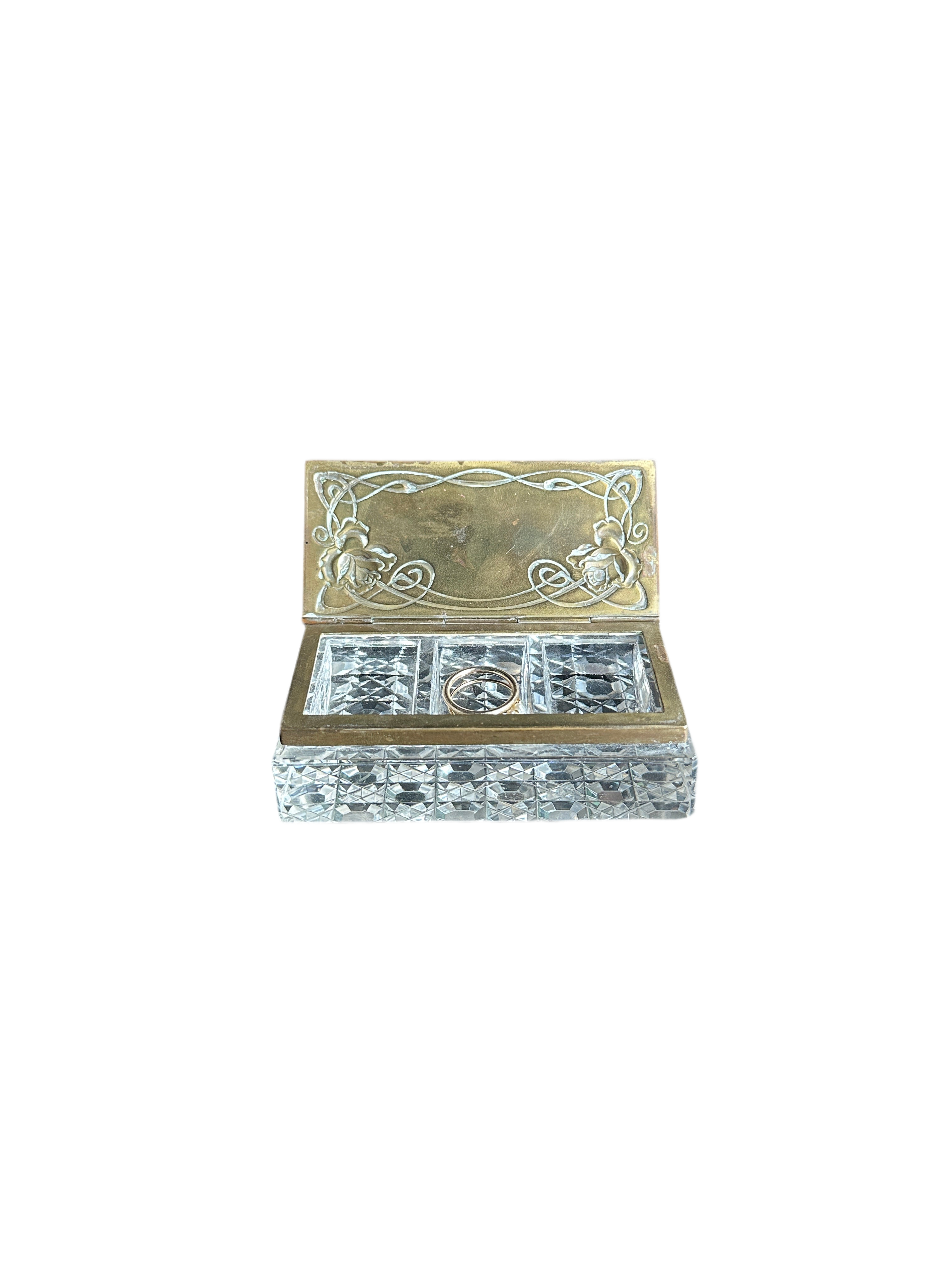 Antique Crystal and Brass Stamp Box