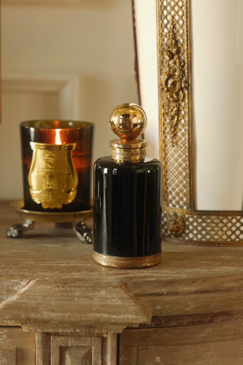 19th Century Black Glass & Gilt Brass Perfume Bottle