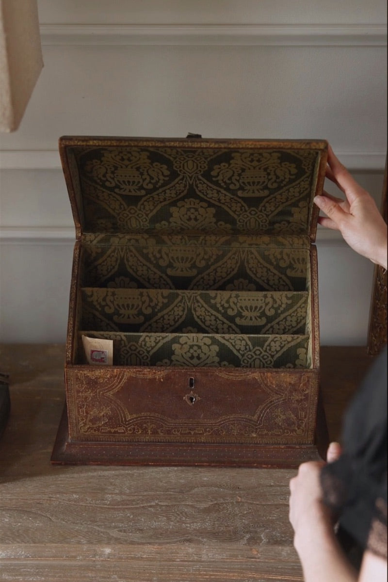 19th Century French Leather Correspondence Box with Fitted Interior