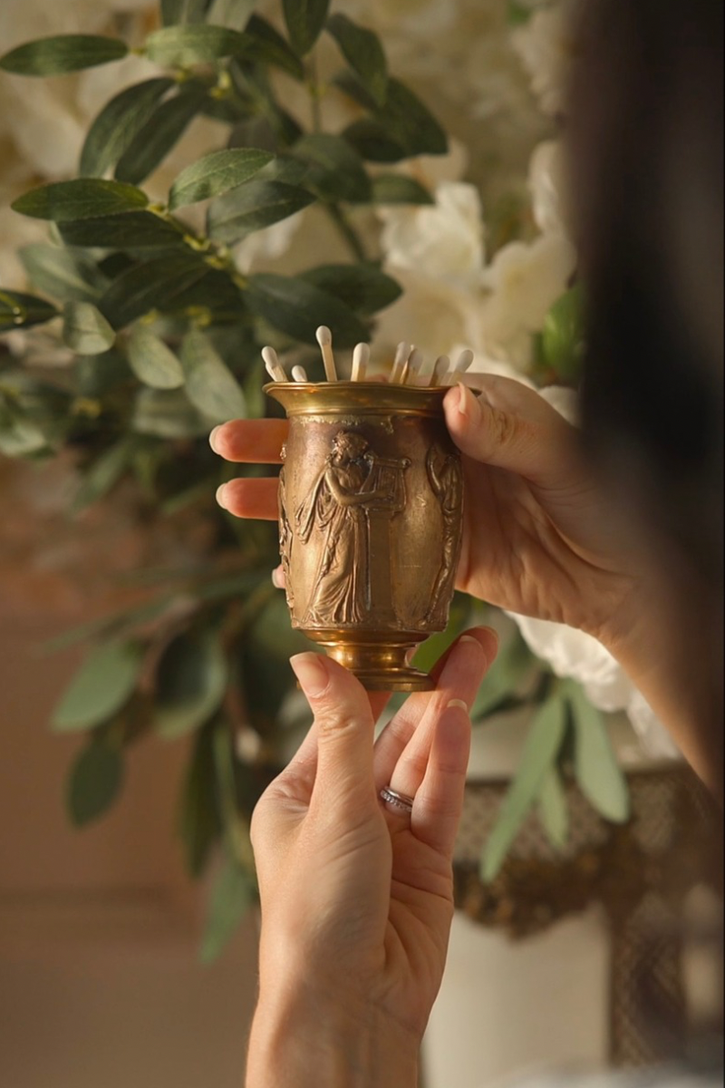 French Classical Revival Bronze Vase or Match Holder with Draped Female Figures, Late 19th Century