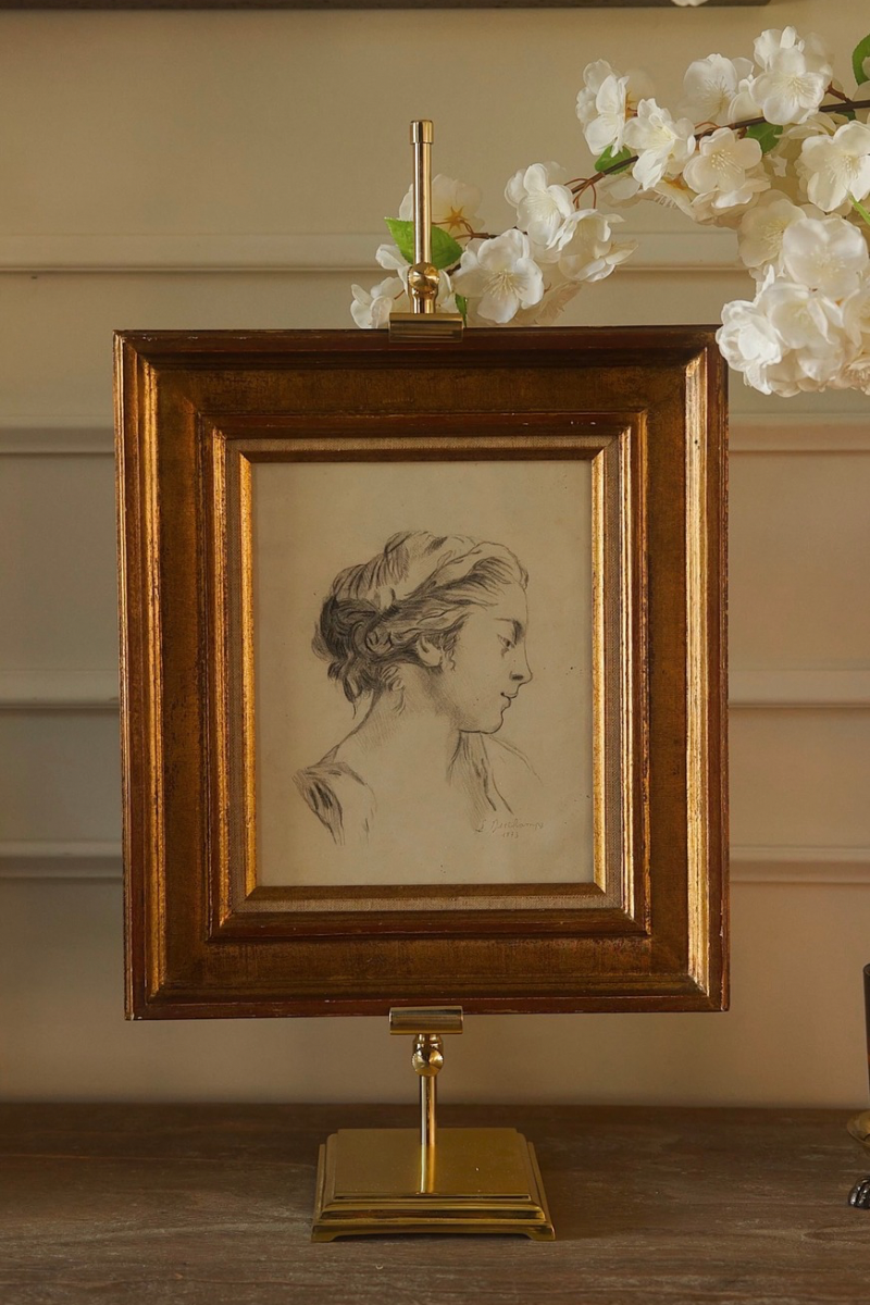 Signed L. Deschamps 1873 Portrait Study of a Young Woman in Profile | Graphite on Paper