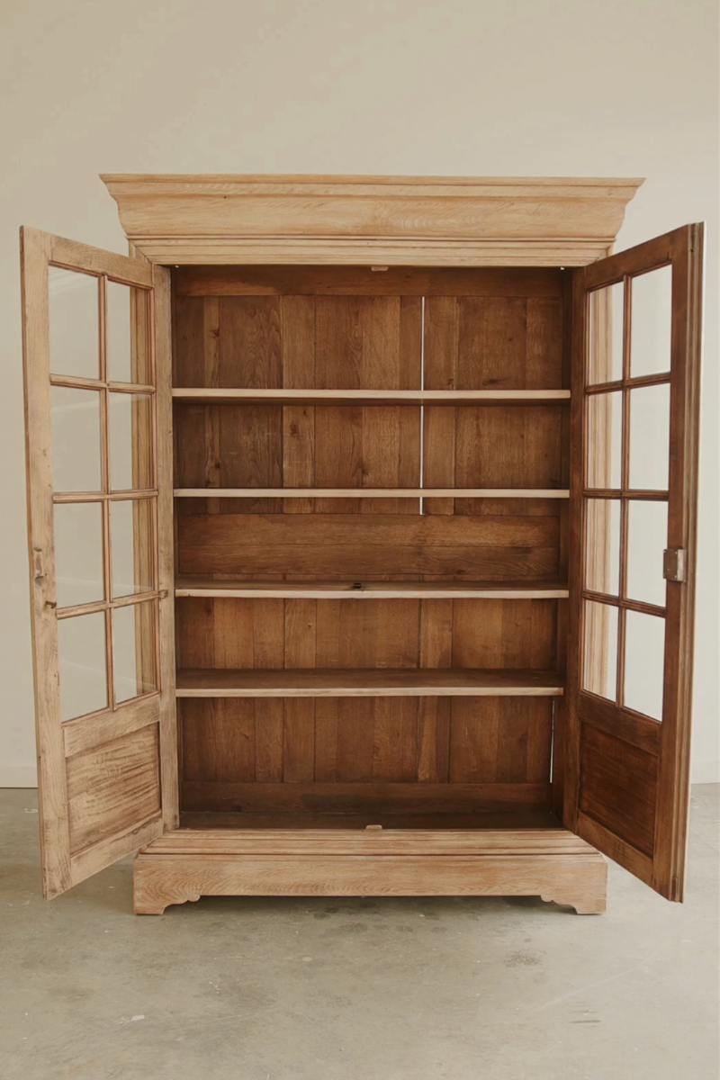 19th Century French Provincial Glazed Oak Cabinet with Paneled Sides