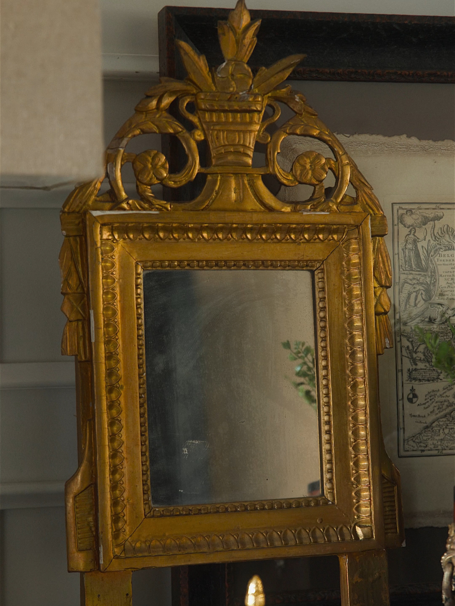 19th-Century French Gilt Bridal Mirror — Basket of Abundance Crest