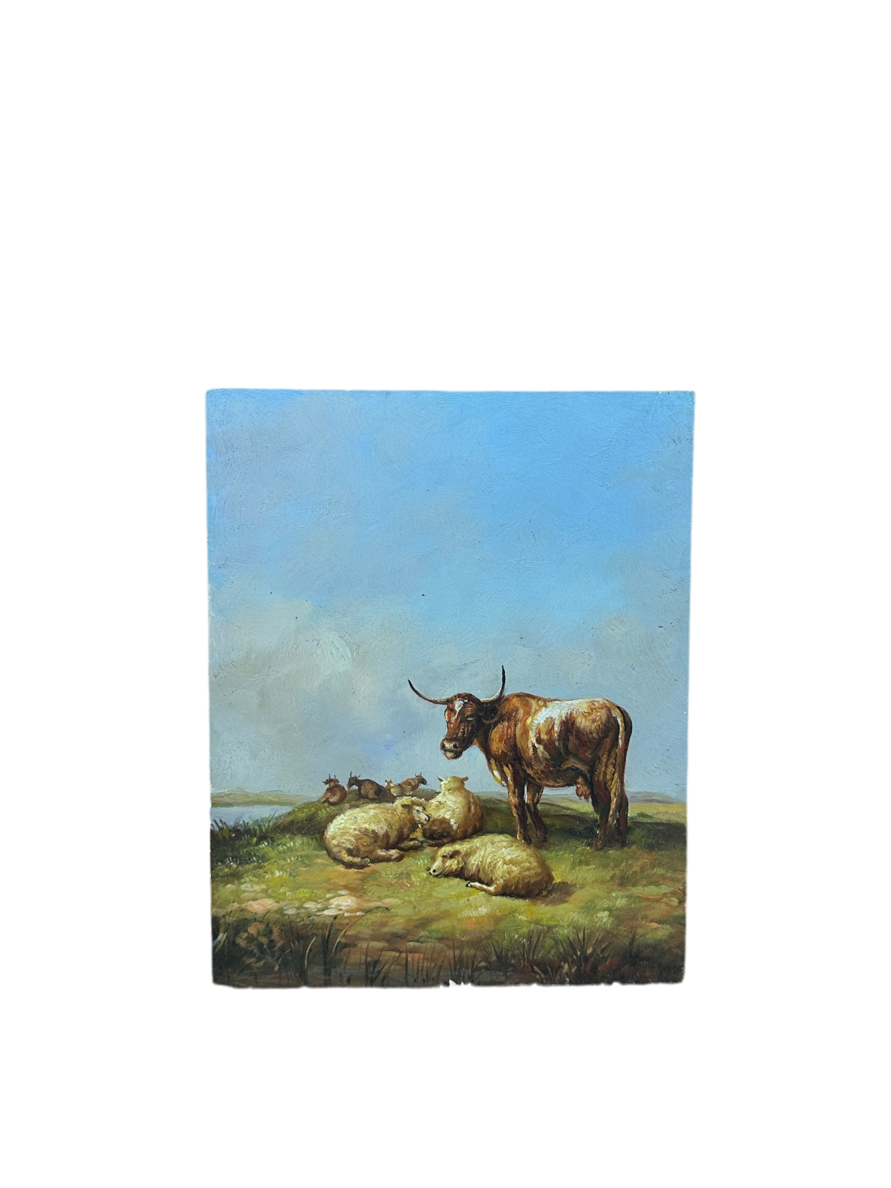 European Longhorn Cow Oil on Wood