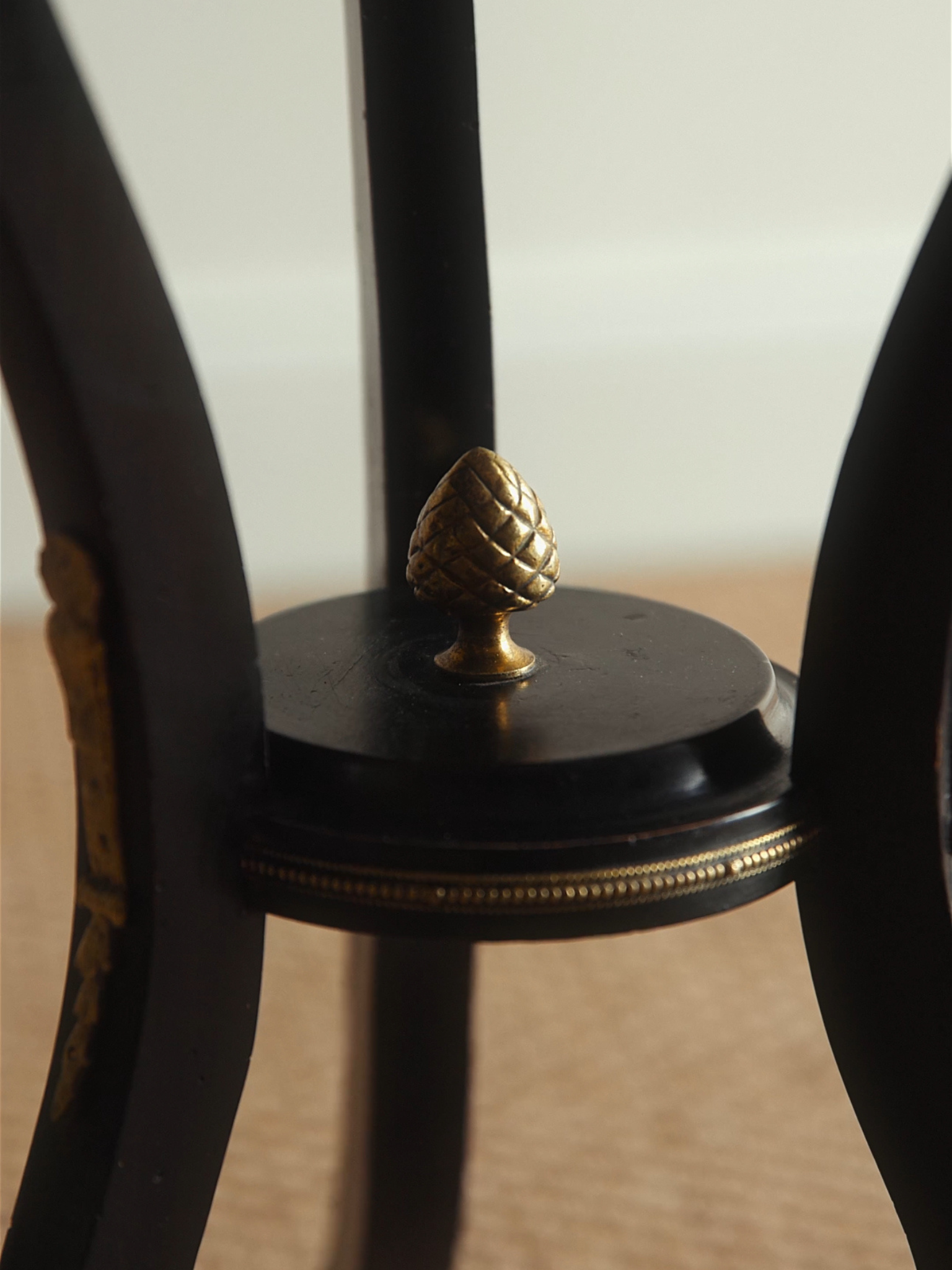 French Empire Revival Ebonized & Ormolu Accent Table with Chain Detail