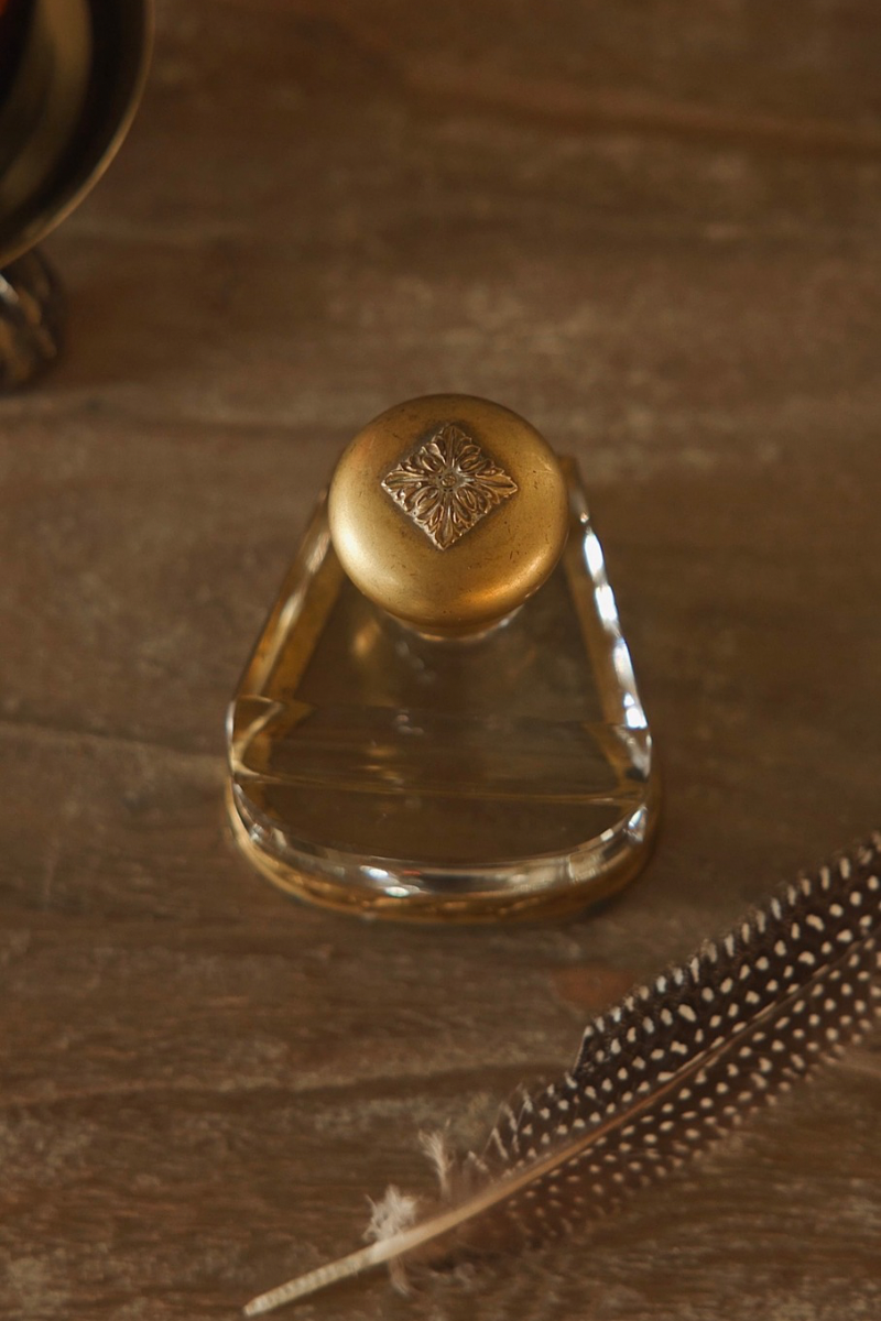 Antique French Crystal & Gilt Brass Inkwell with Laurel Mounts