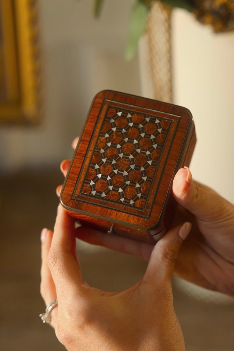 19th C. French Mother of Pearl Inlaid Pocket Watch Box with Watch