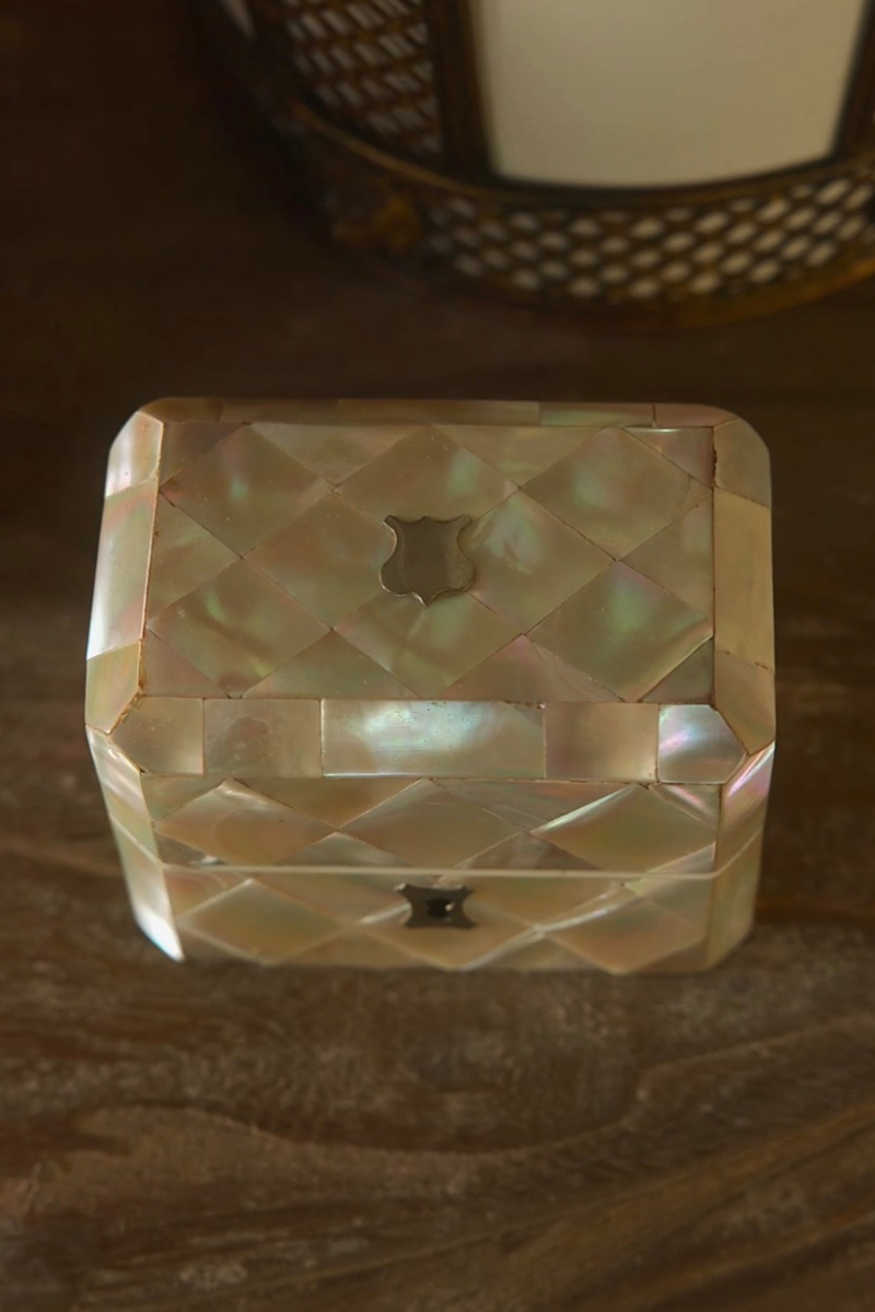 19th Century Mother of Pearl & Sterling Silver Traveling Scent Bottle Casket - 1880