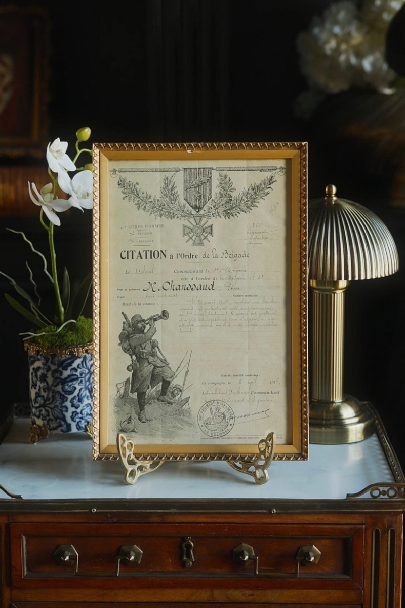 Framed French First World War Military Citation, 1916