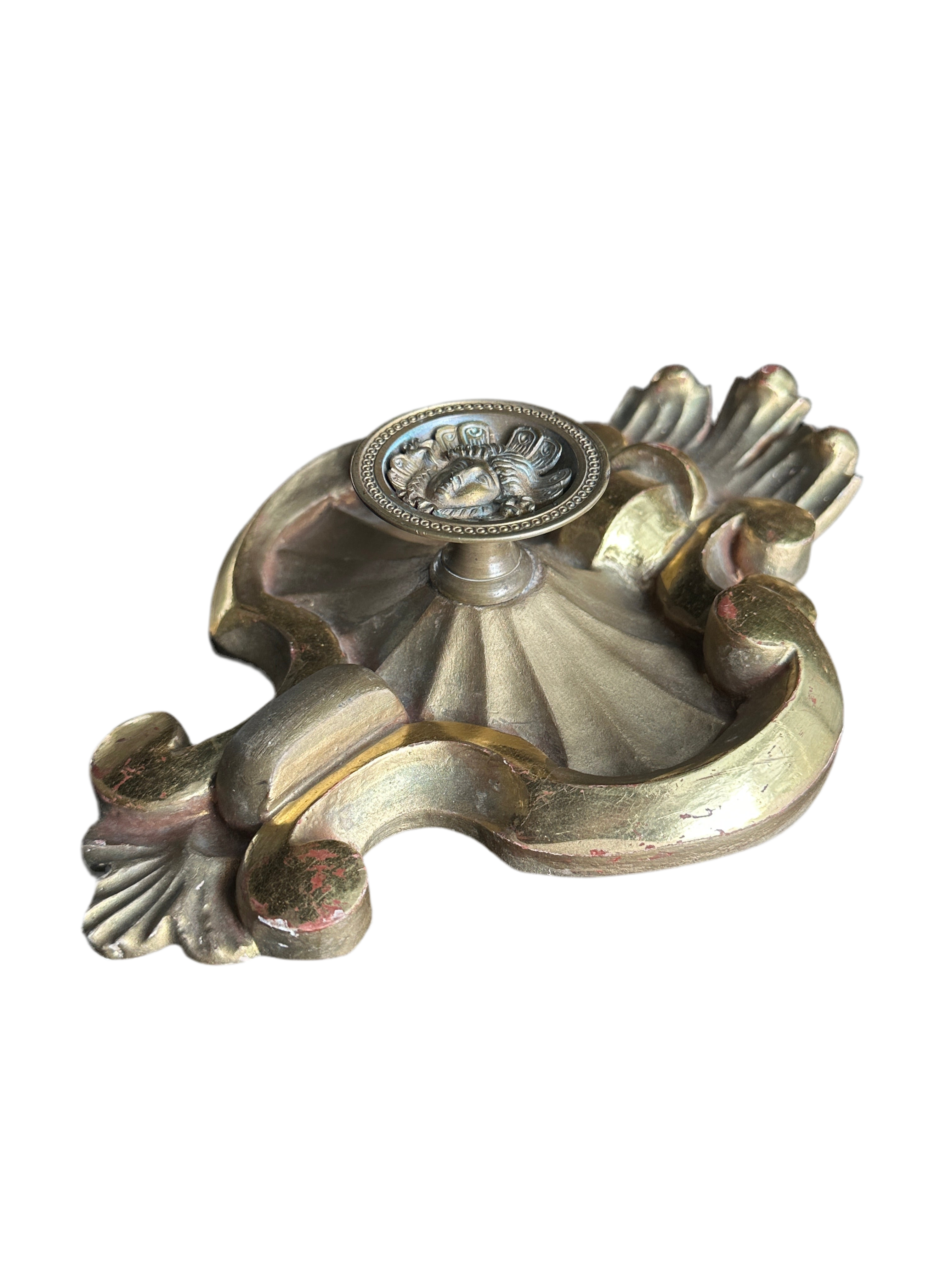 Giltwood Holy Water Font with Devotional Medallion C. 1930-1950