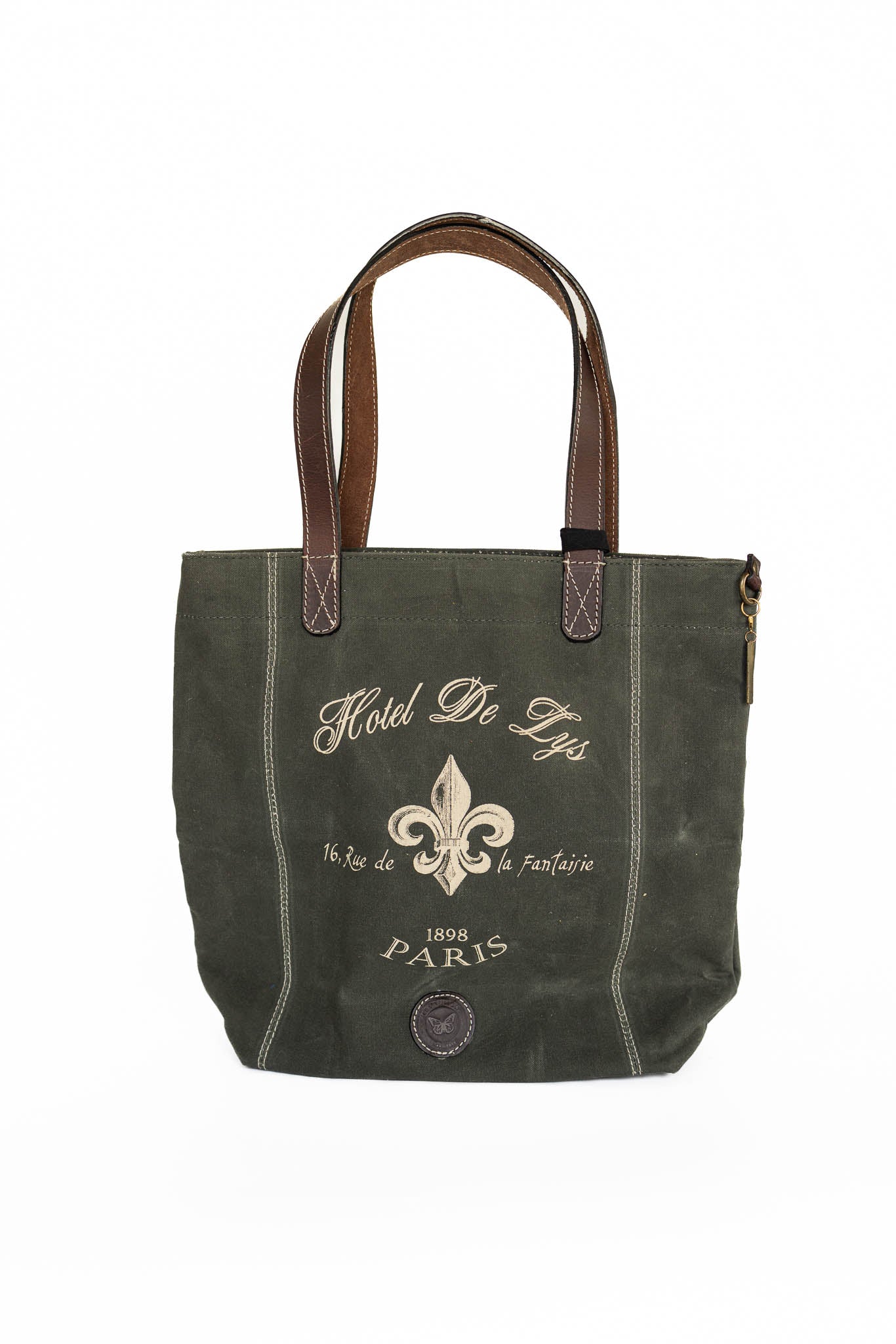 Fleur de Lis Waxed Canvas & Leather Tote