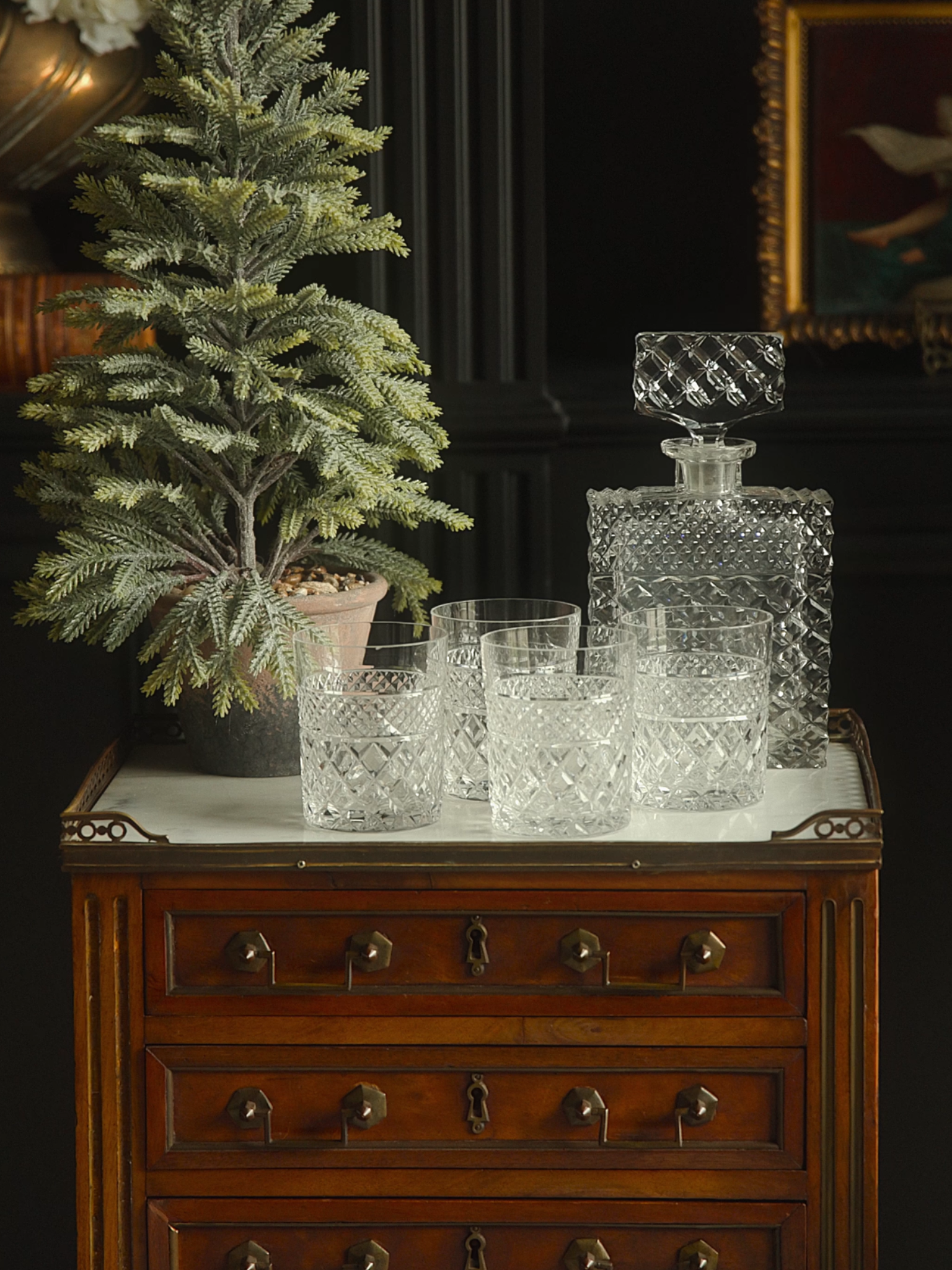 Cut Crystal Decanter Set with 4 Matching Tumblers