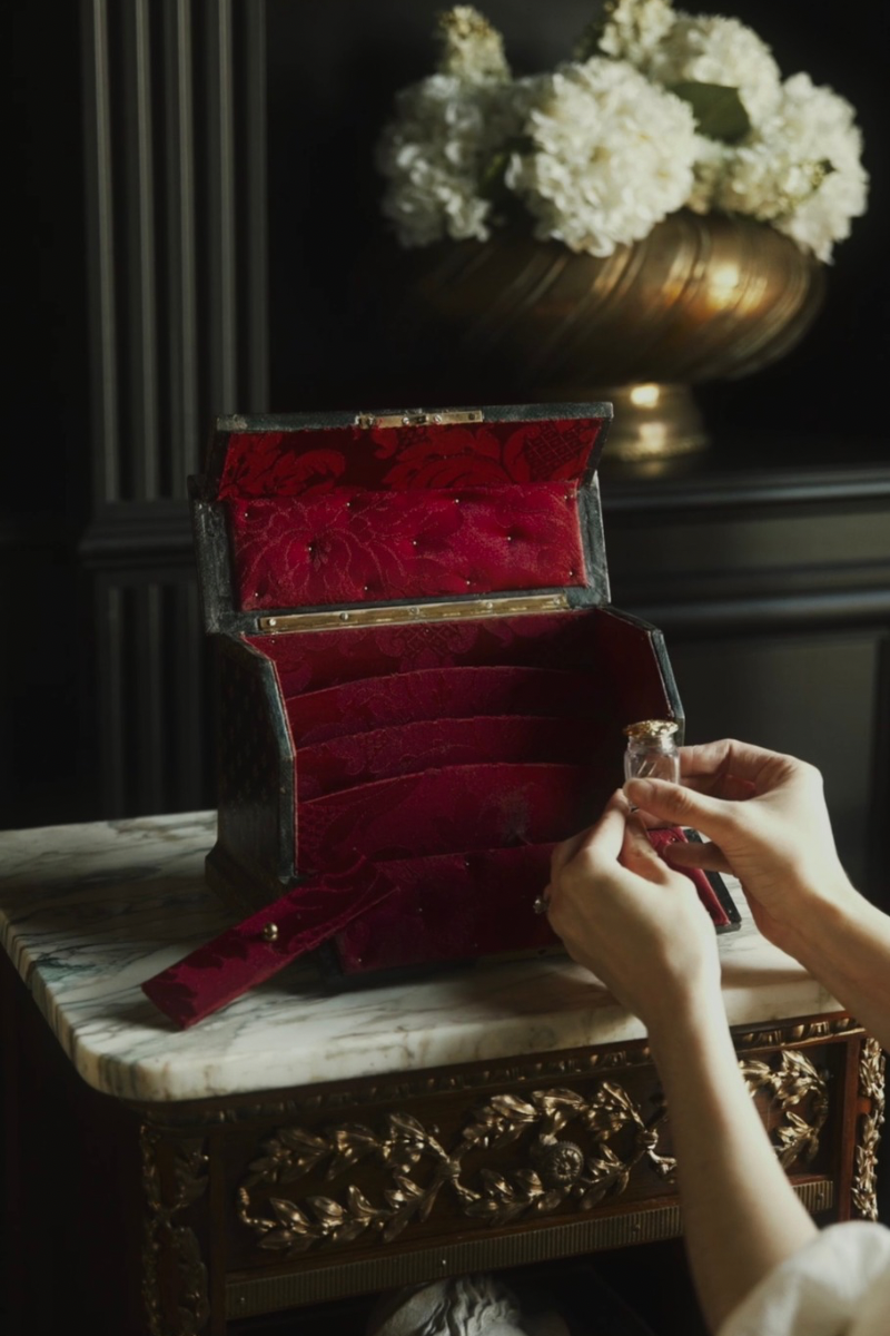19th Century French Leather Writing Box with Silk & Velvet Interior and Inkwell