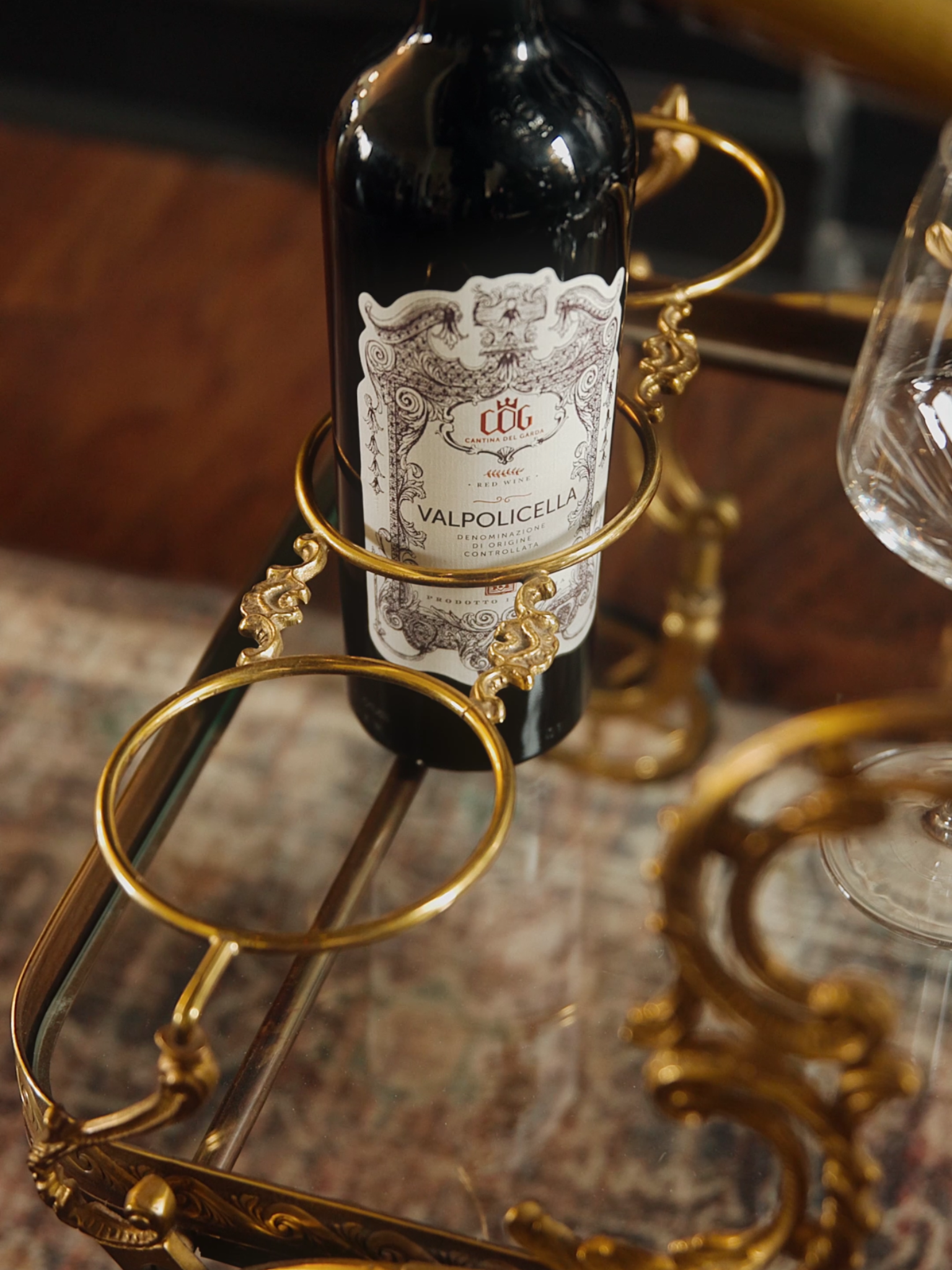 French Gilded Bar Cart With Cut Glass Accents