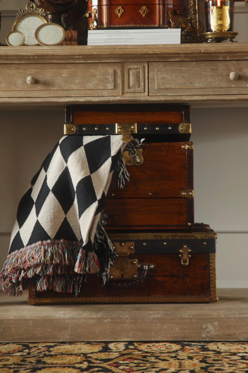 Late 19th Century French Cabin Travel Trunk with Brass Lockplate and Leather Handle