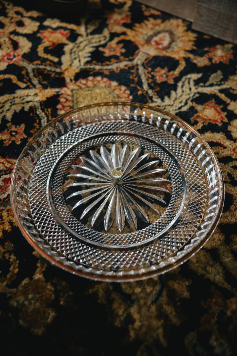 1900's French Gilt Rimmed Cut Crystal Starburst Serving Tray