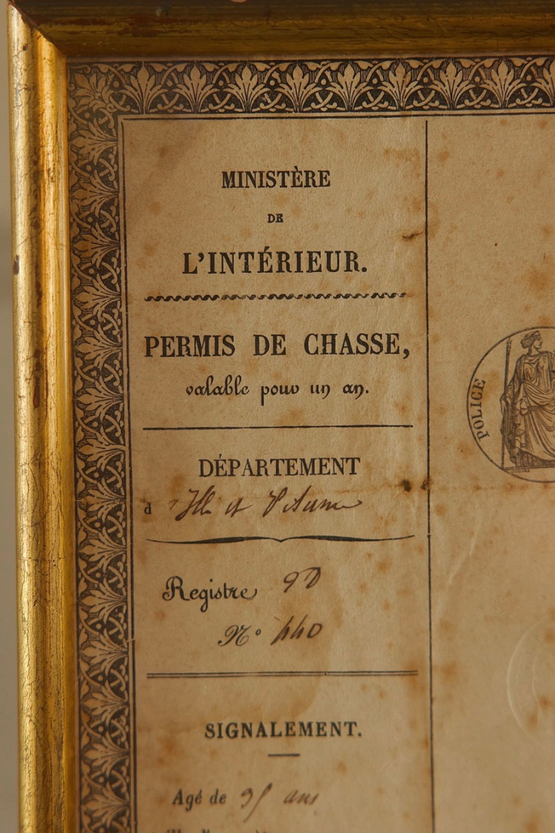 19th Century French Second Empire Hunting Permit, 1850