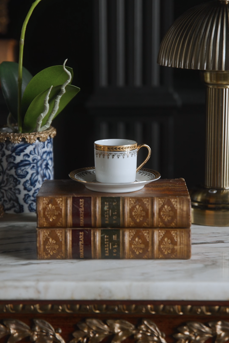 Late 19th-Century French Limoges Porcelain Demitasse Cup & Saucer with Gilt Detailing