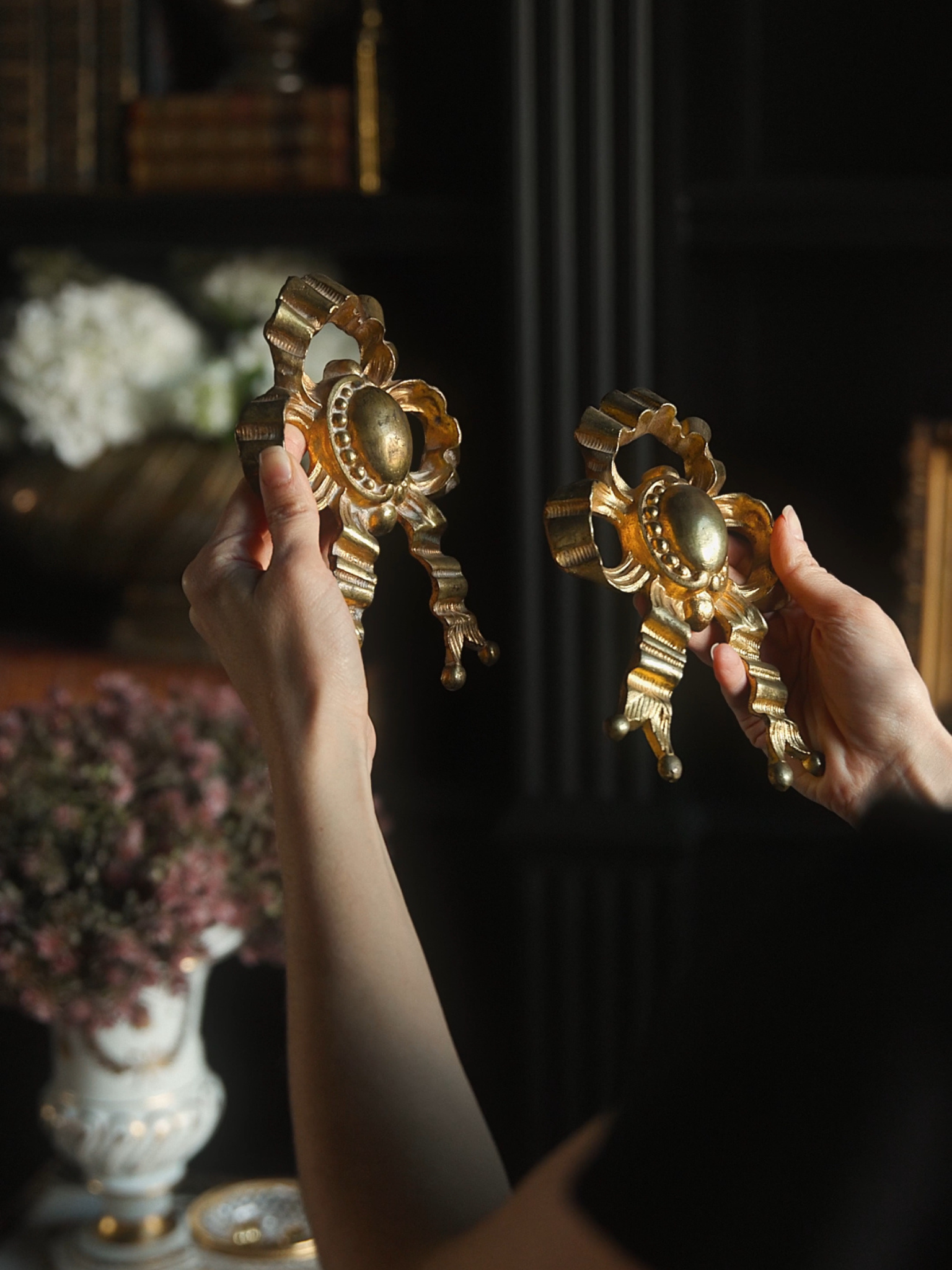 Pair of Antique French Gilt Ribbon Mounts