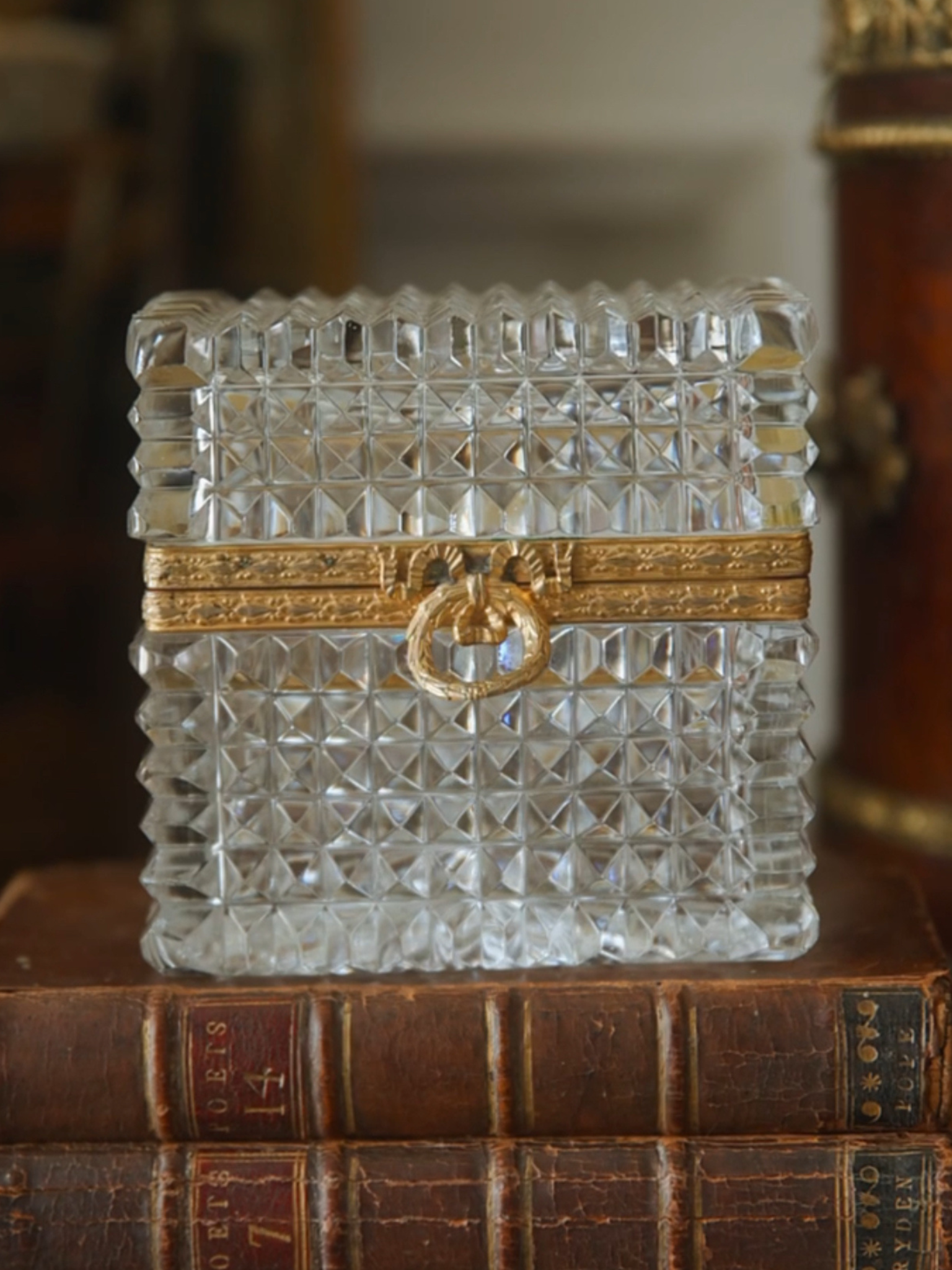 19th Century French Cut Crystal & Ormolu Jewelry Casket