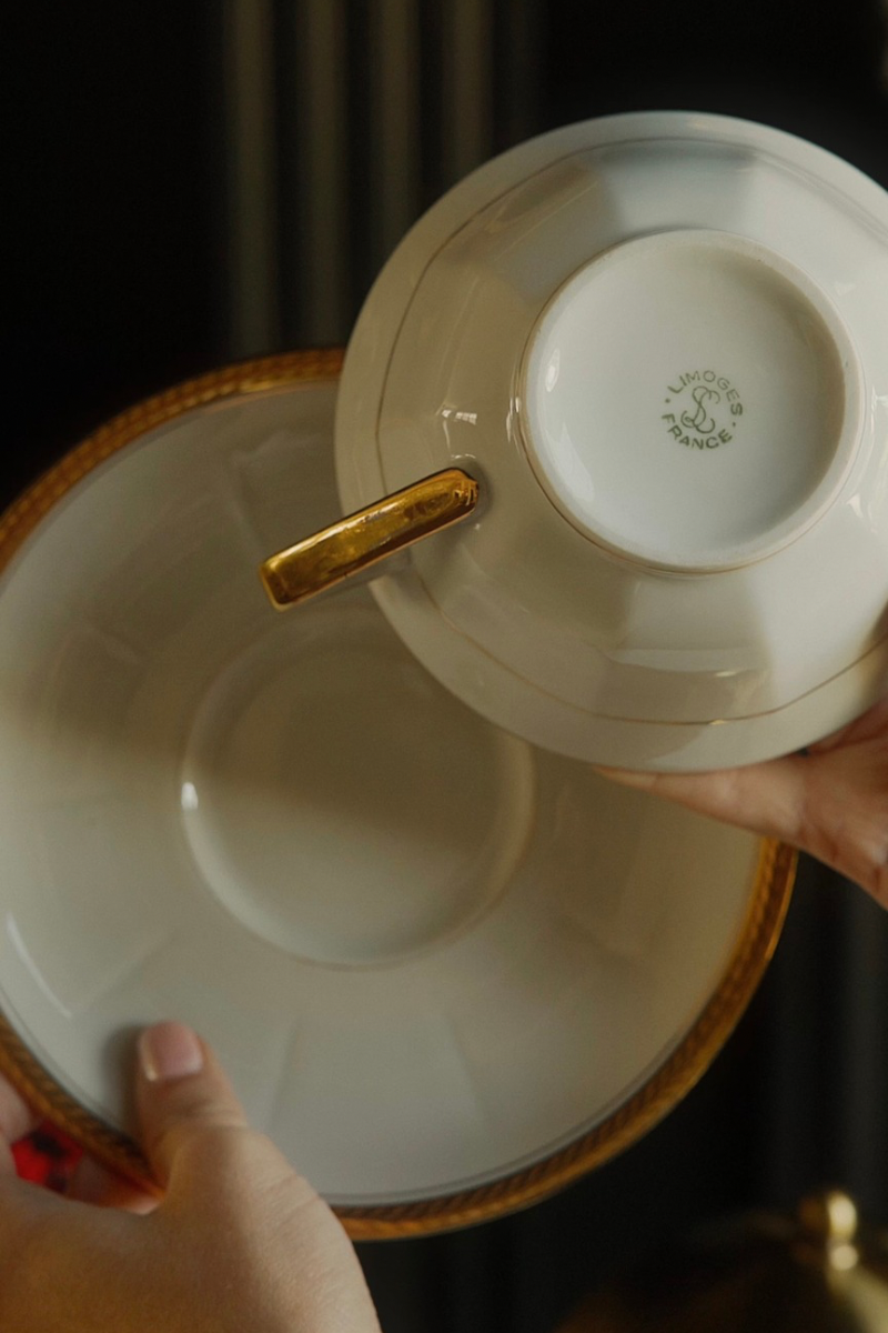 19th C. French Gilt Porcelain Tea Cup & Saucer