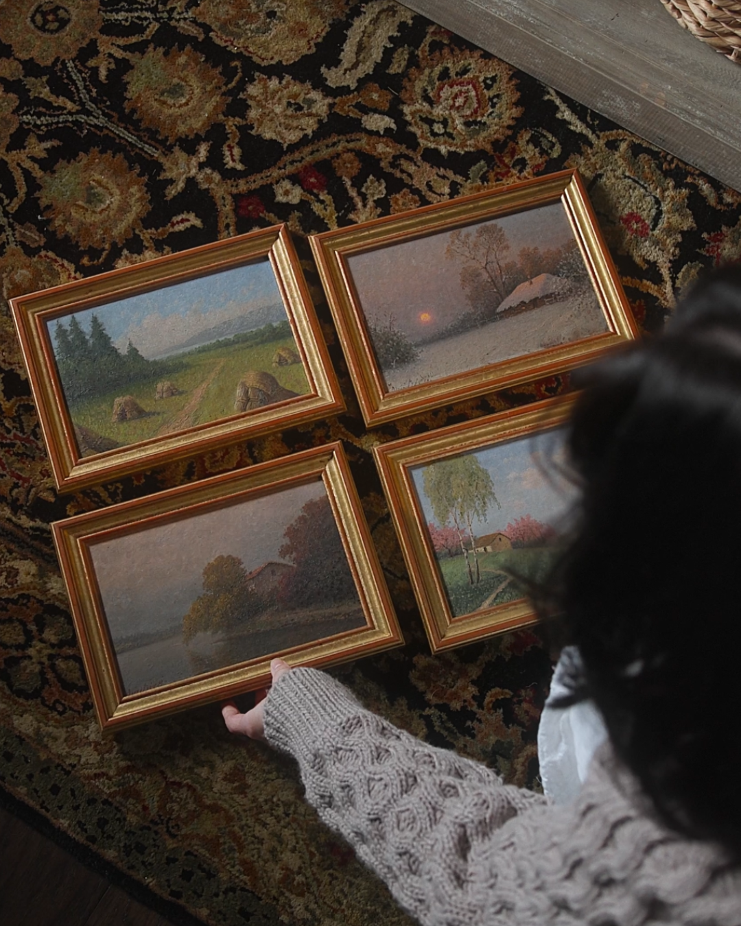 Late 19th–Early 20th Century European “Four Seasons” Landscape Paintings in Gilt Frames (Set of 4)