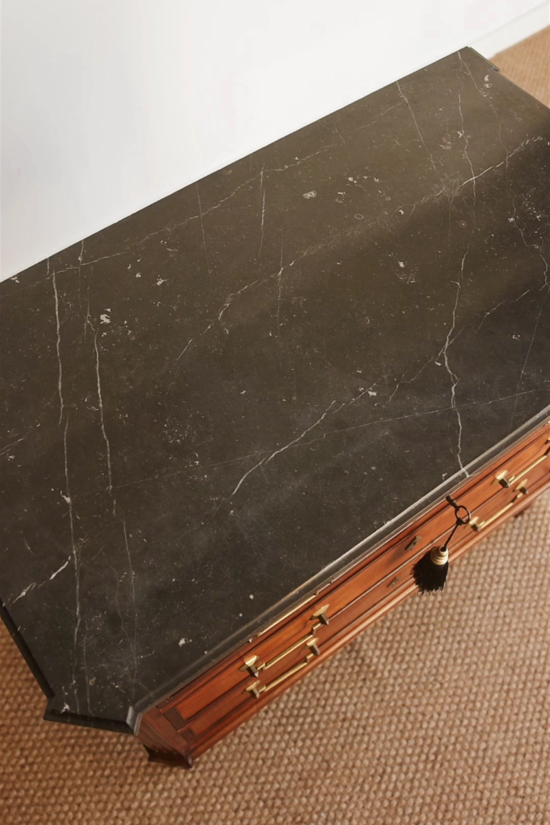 19th Century French Louis XVI–Style Mahogany Commode with Black Marble Top