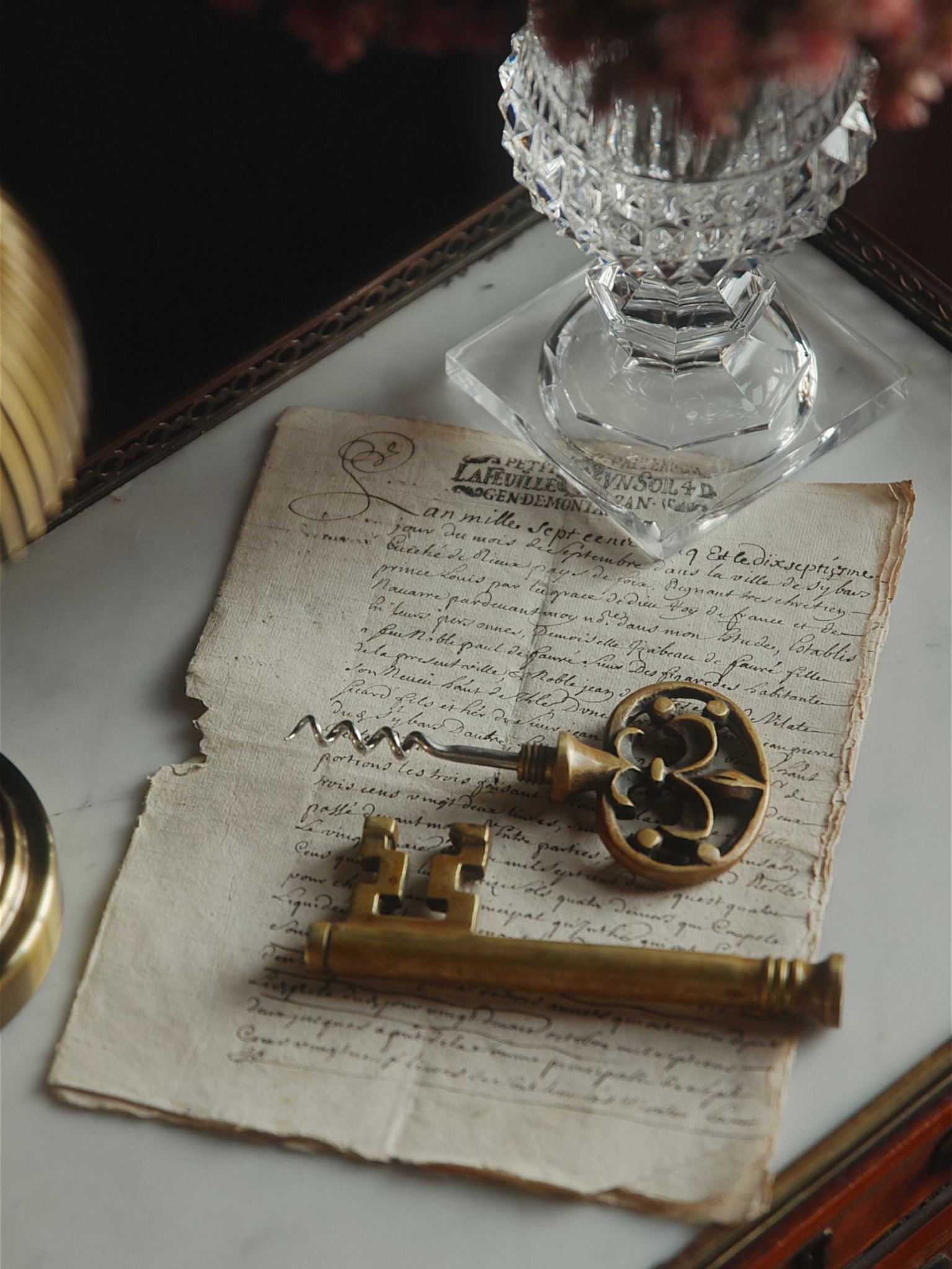 19th Century Brass “Key to Wine” Corkscrew With Detailed Handle