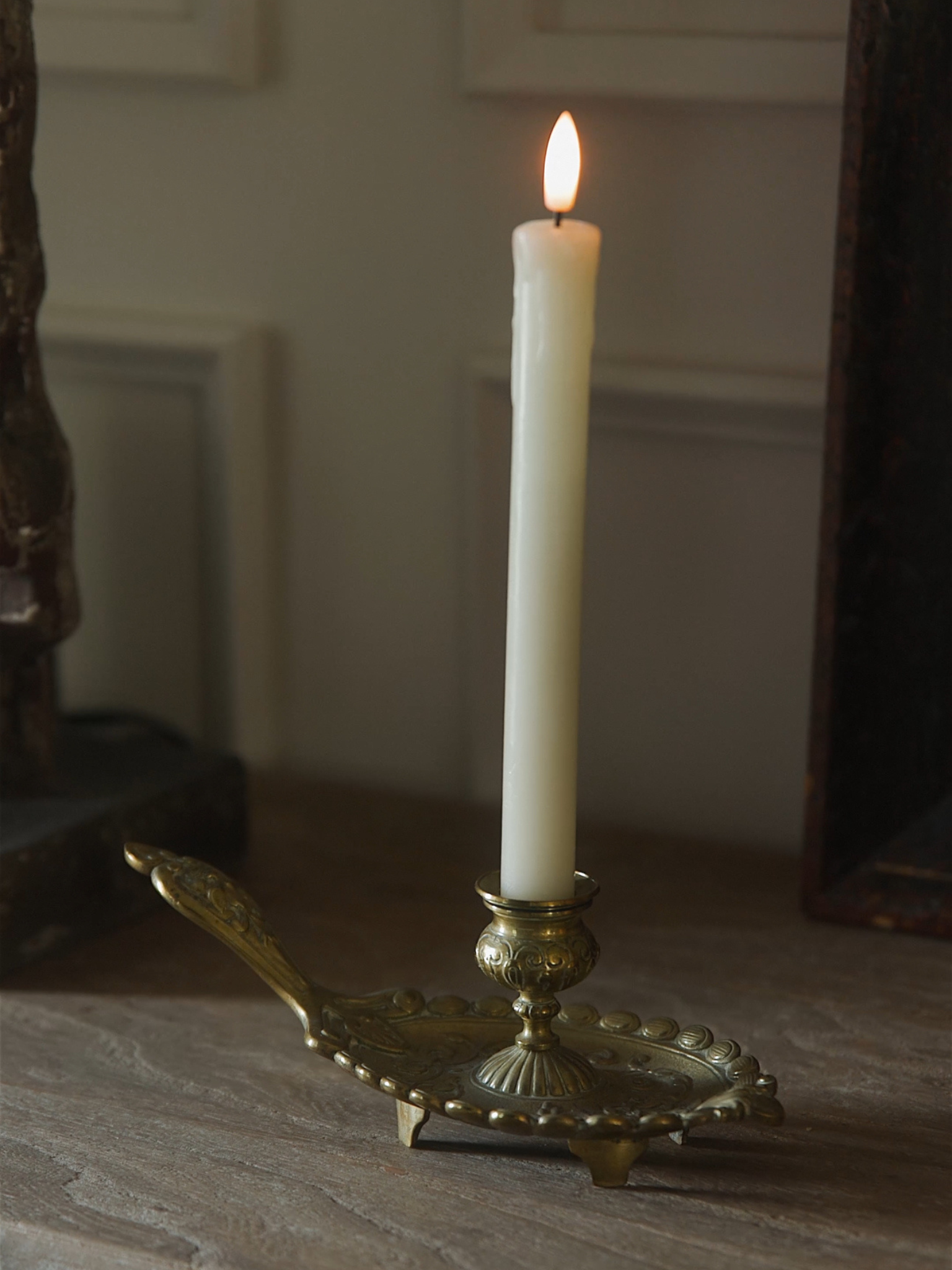 19th-Century French Brass Chamberstick Candlestick