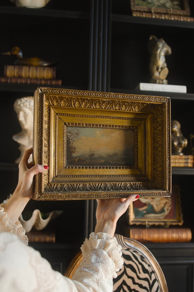 19th-Century Coastal Scene, Oil on Wood Panel — European School