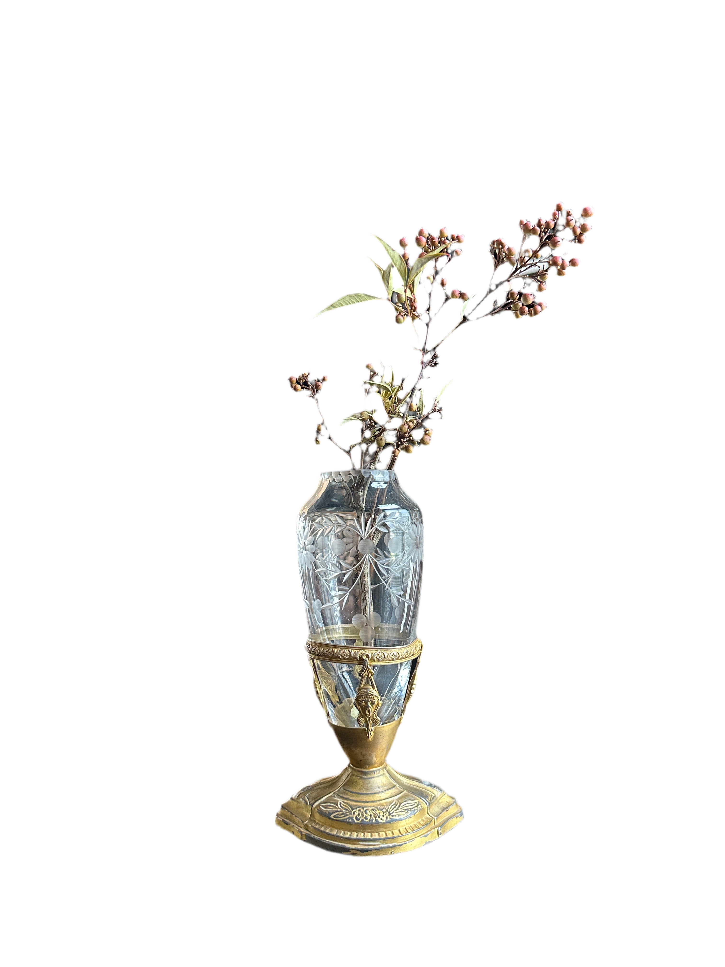 Antique Cut Crystal Vase with Bronze Mount
