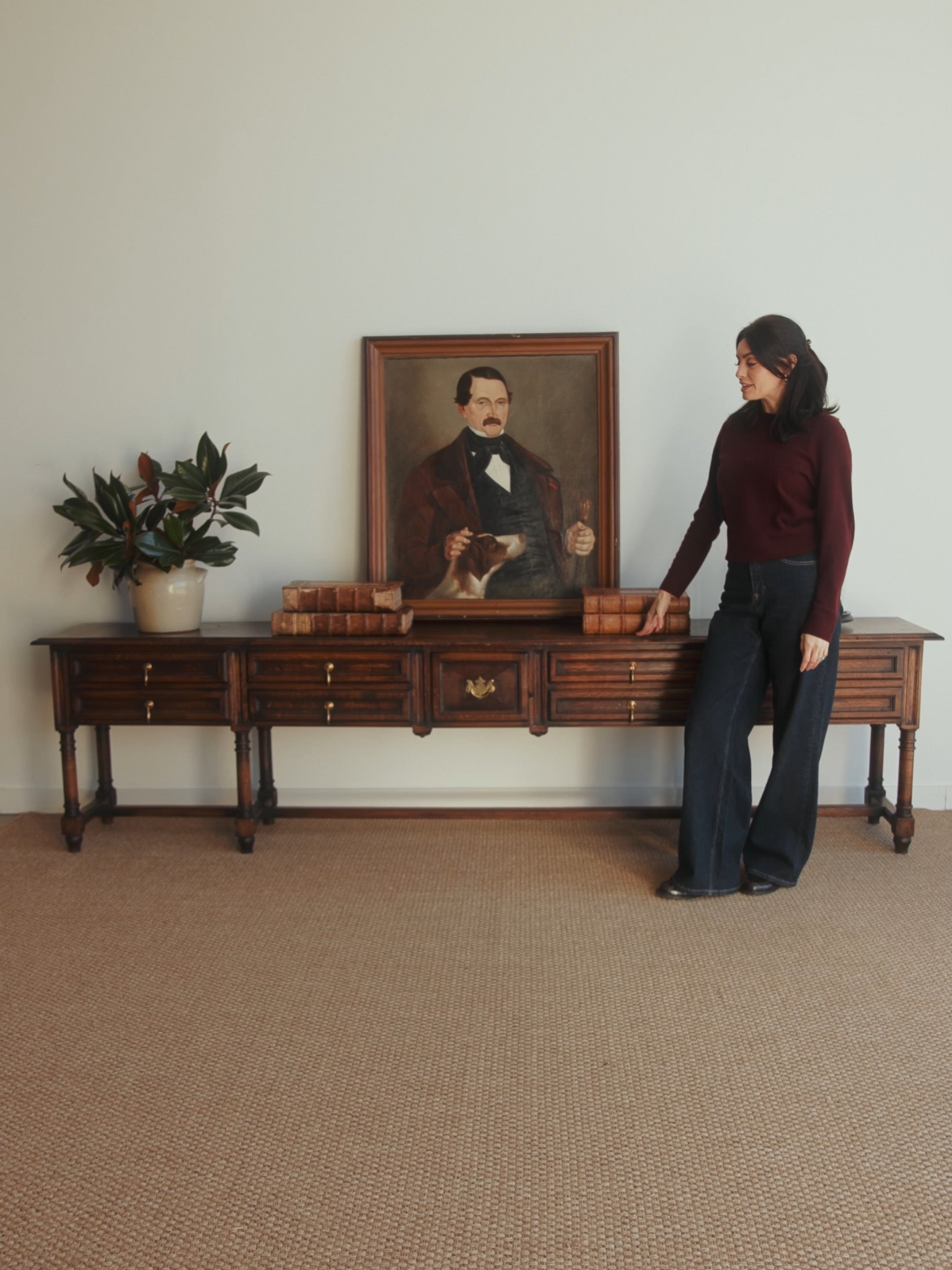 Early 20th-Century English Oak Console Table With Drawers