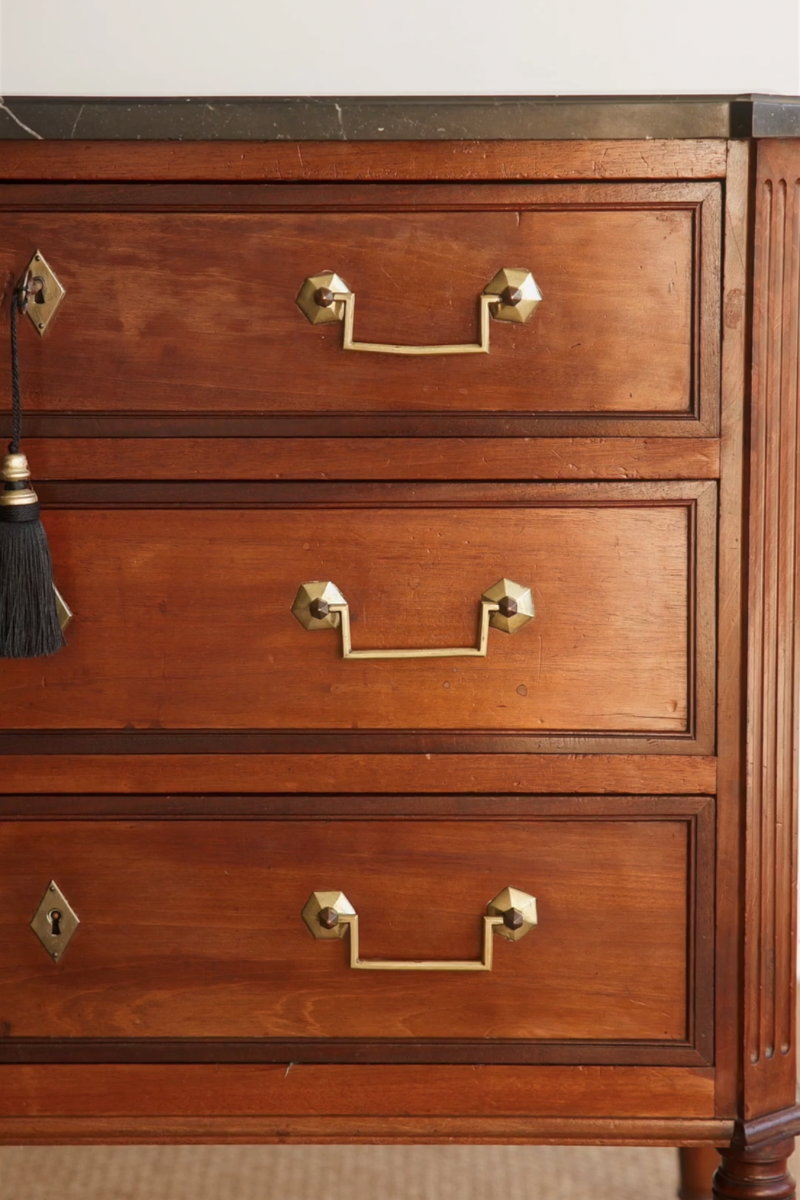 19th Century French Louis XVI–Style Mahogany Commode with Black Marble Top