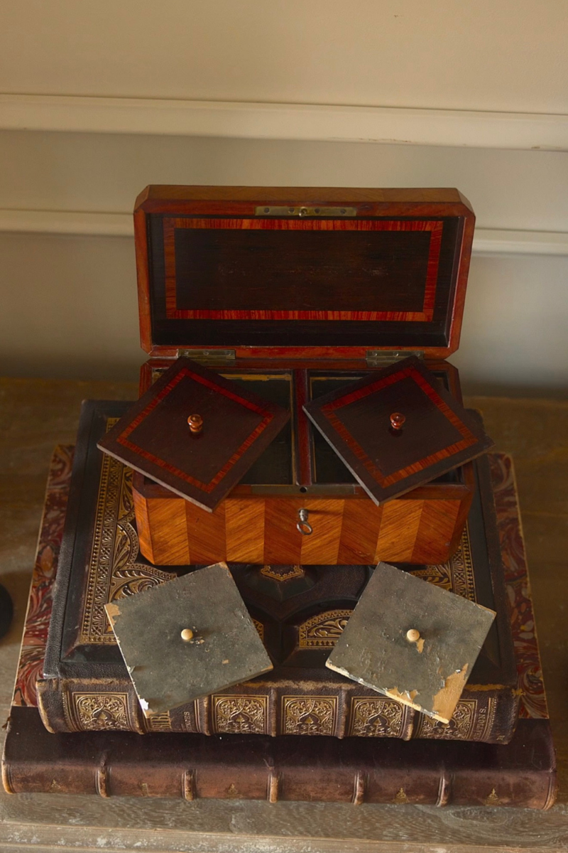 19th-Century French Mother-of-Pearl & Marquetry Tea Caddy