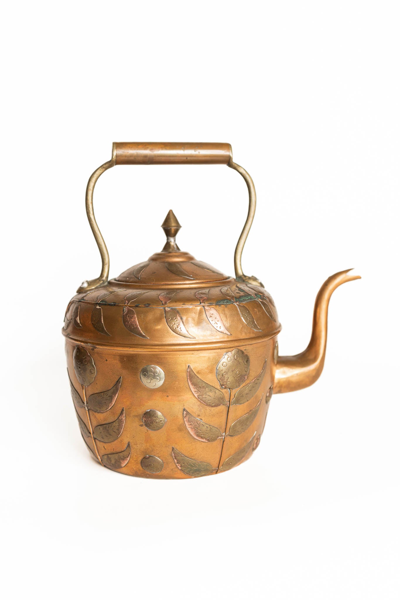 Antique Copper Tea Kettle with Brass Detailing