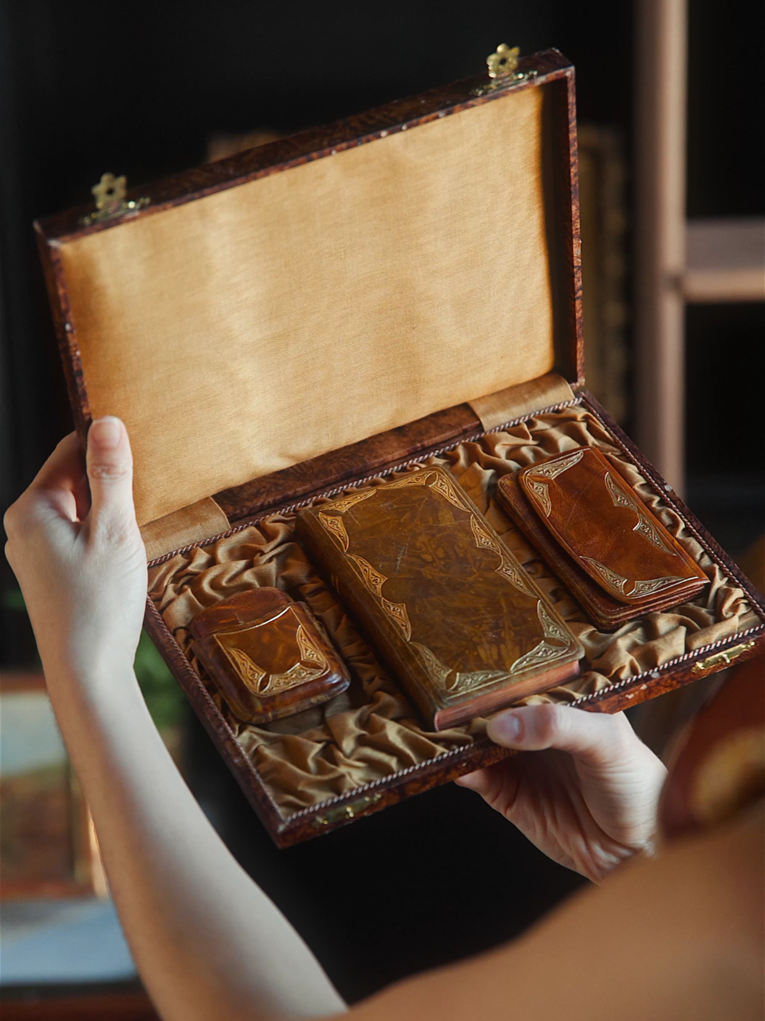 19th-Century French Devotional Travel Set in Tooled Leather Case