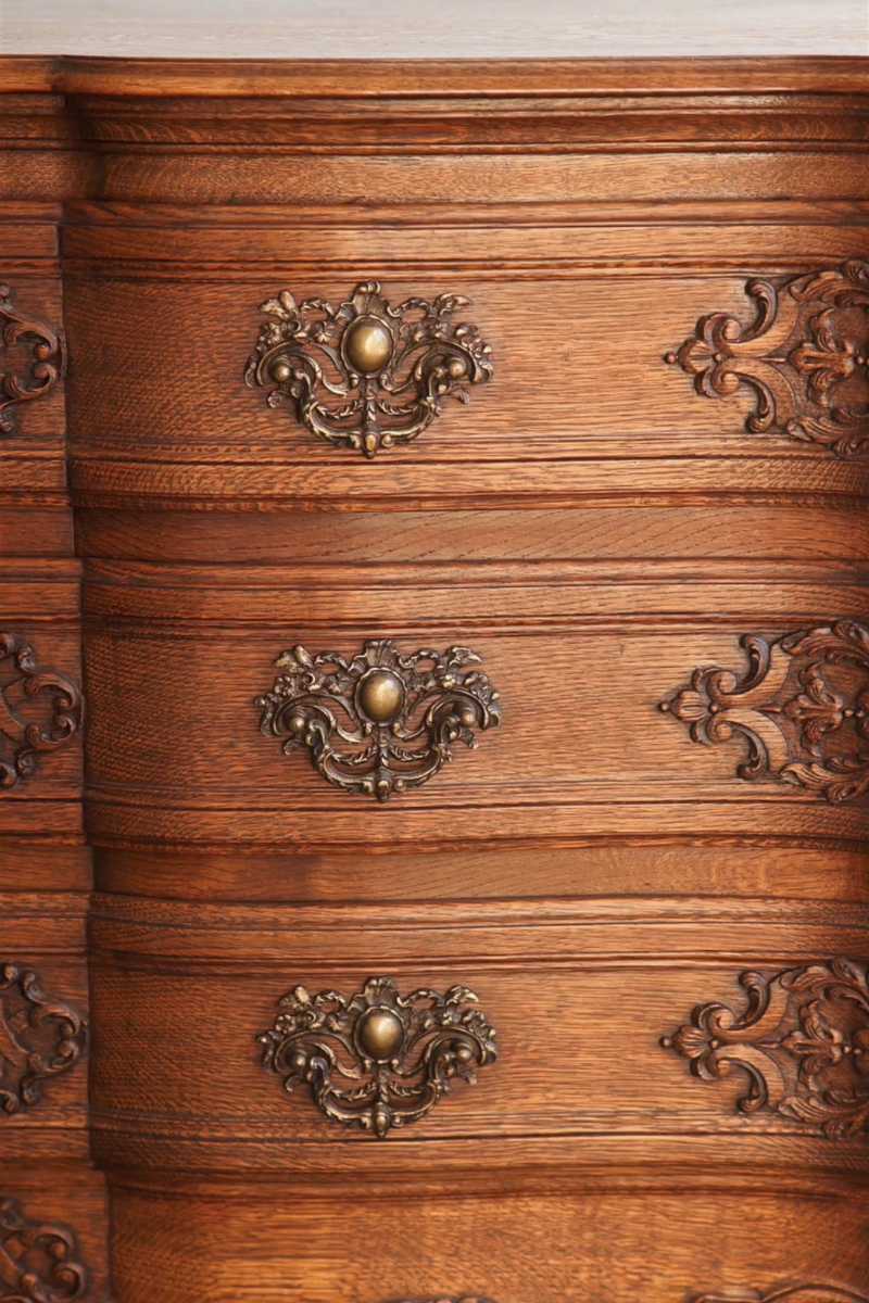 19th Century French Provincial Carved Oak Serpentine Commode