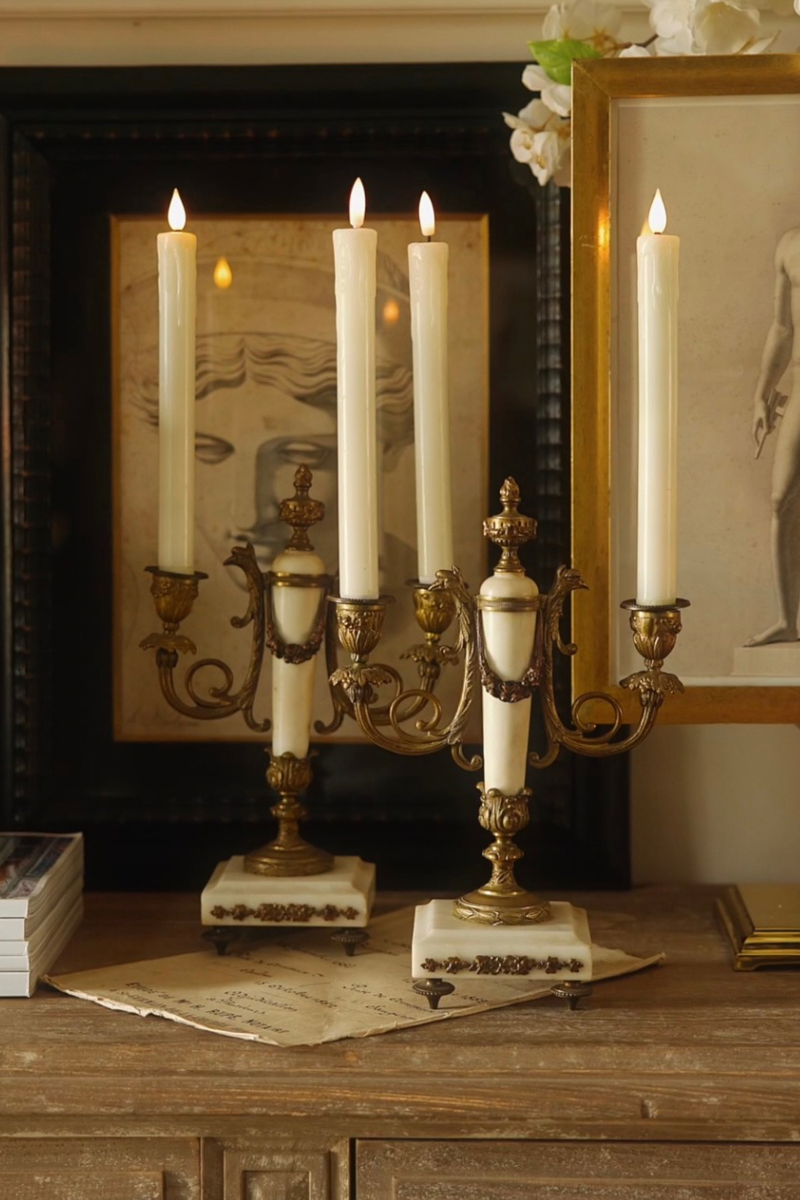 Pair of 19th Century French Louis XVI Style Gilt Bronze & Marble Candelabra