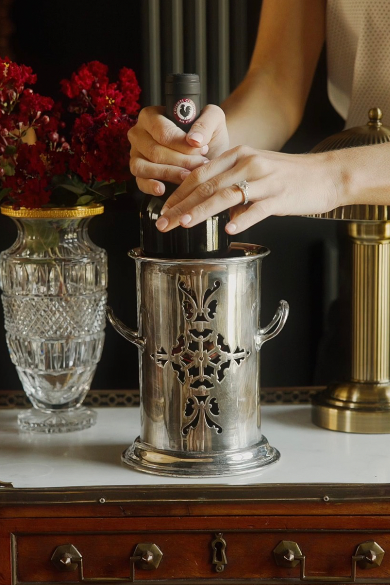 Antique Silver Plate Pierced Foliate Wine Caddy