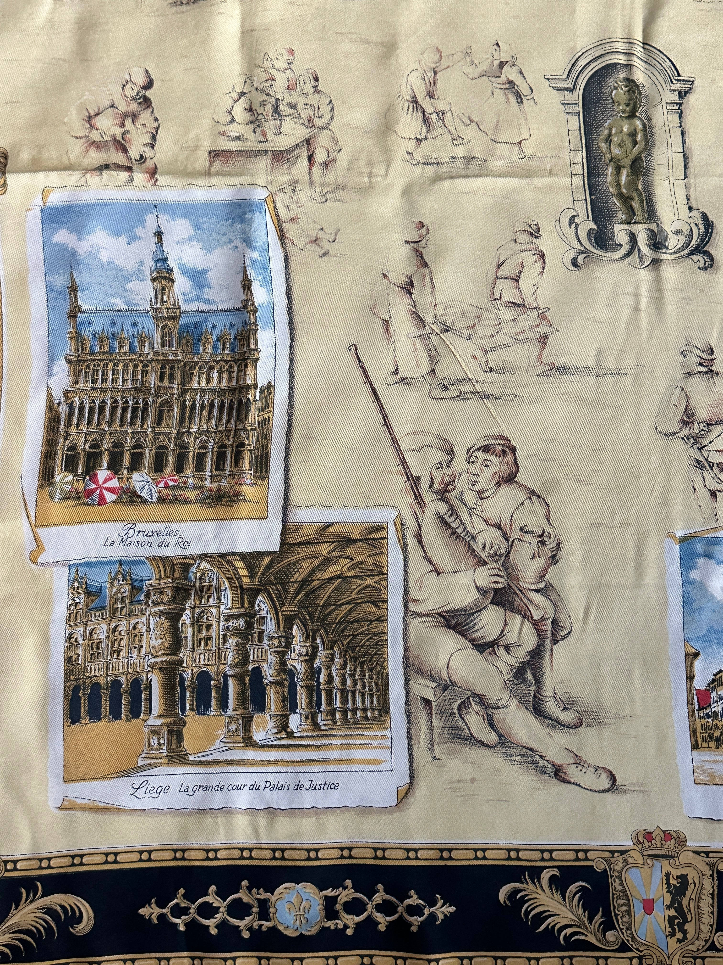 Vintage Belgian Landmark Silk Scarf - Architectural Heritage