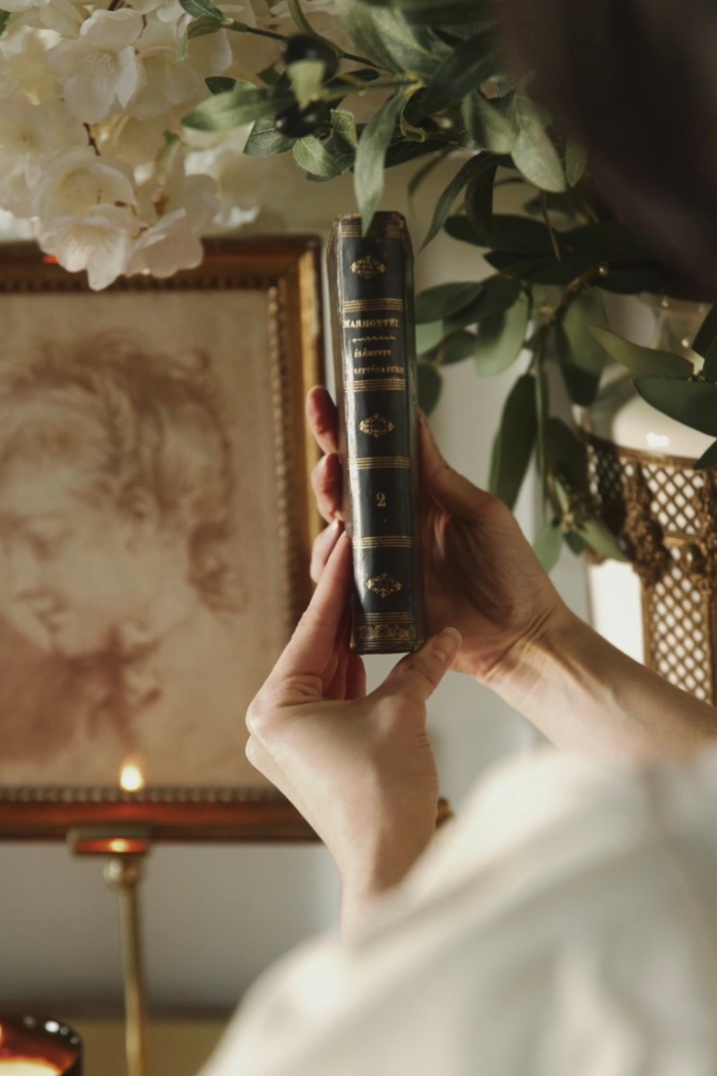 1856 French Prize Book "Elements de Litterature" by Marmontel with Gilt Crest Binding