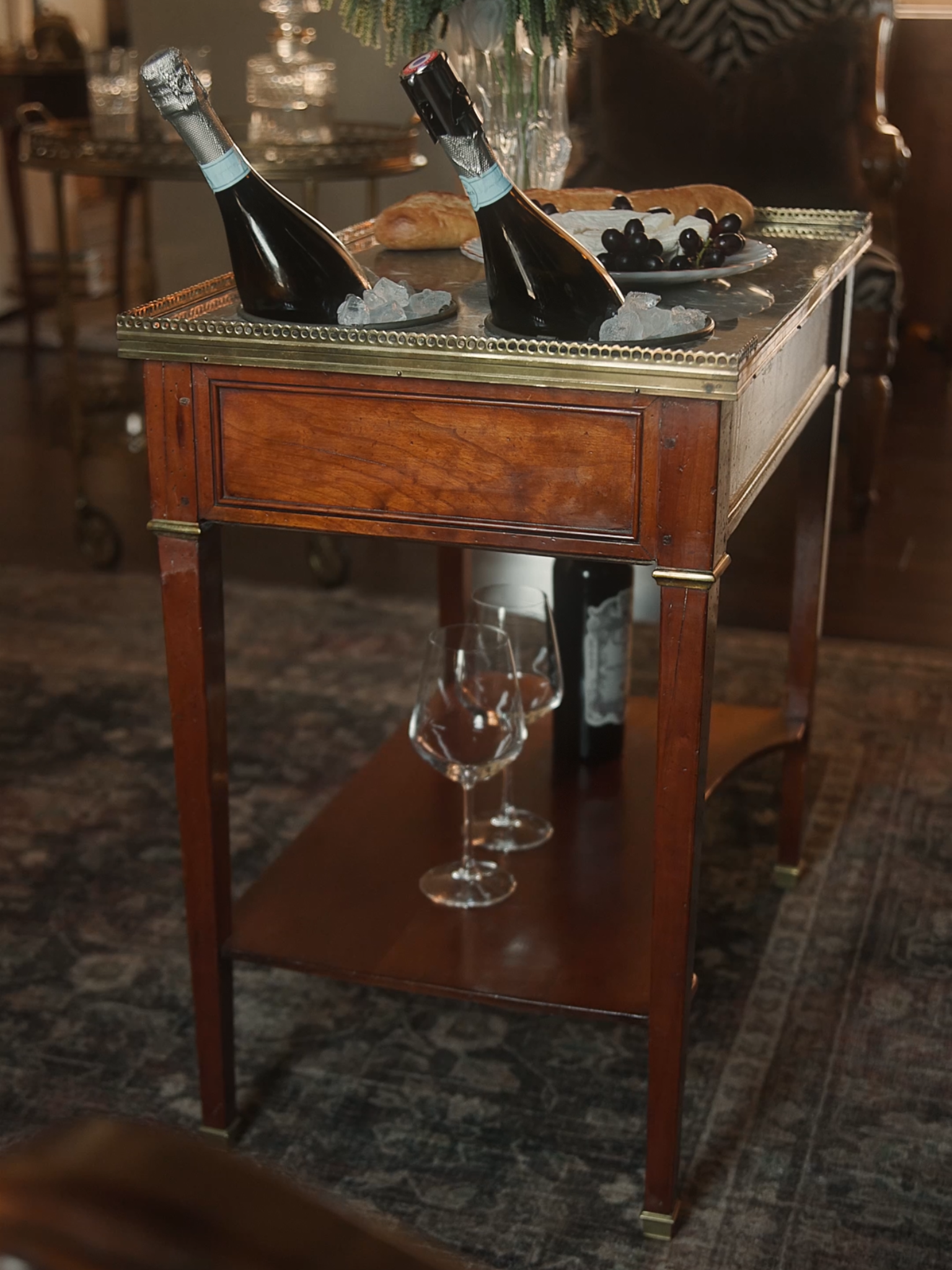 French Louis XVI Marble-Top Serving Table With Brass Gallery