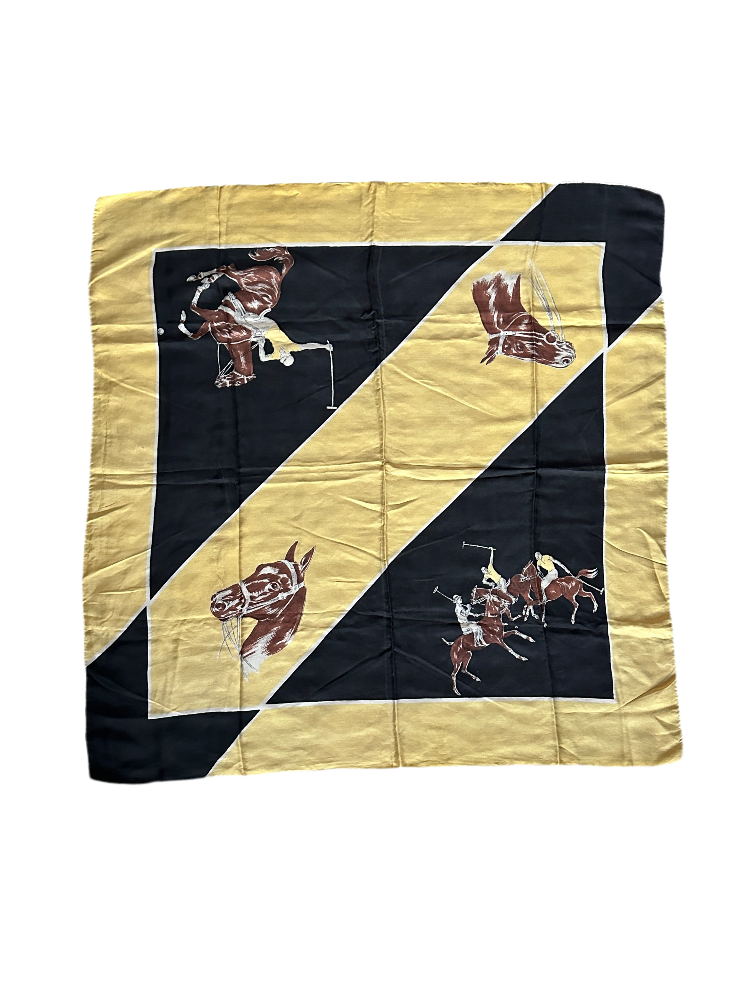 Vintage Equestrian Silk Scarf - Polo Horse Motif