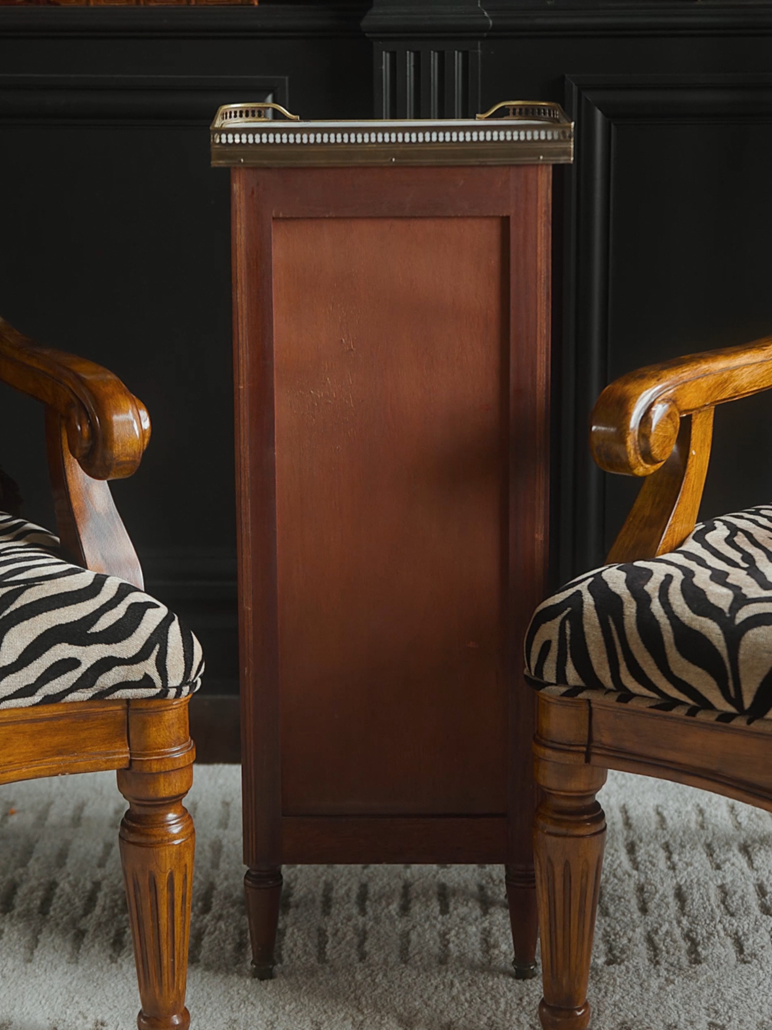 French Marble Top Petite Mahogany Bookcase Table
