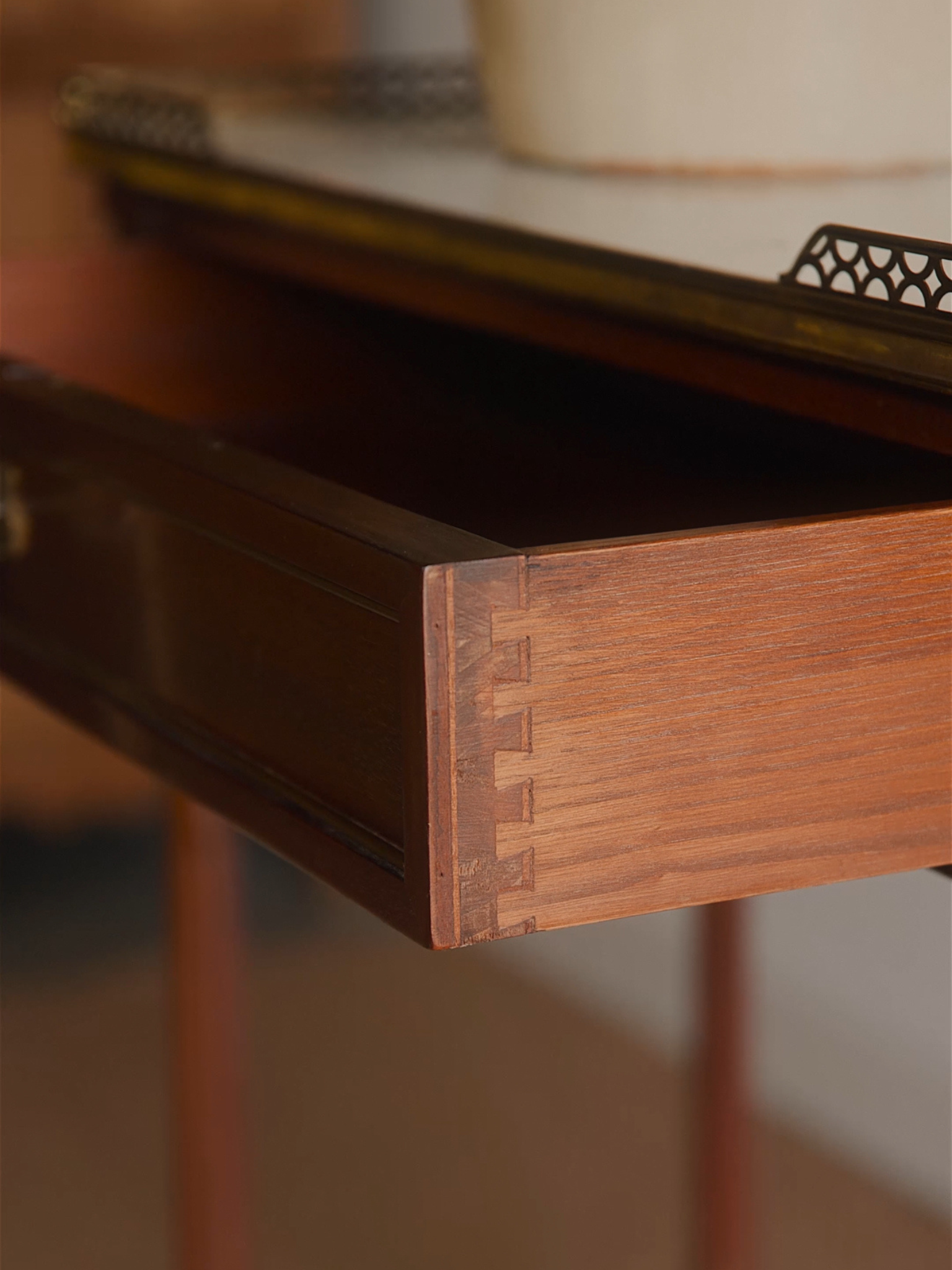 French Mahogany Console Table with Brass Gallery Edge