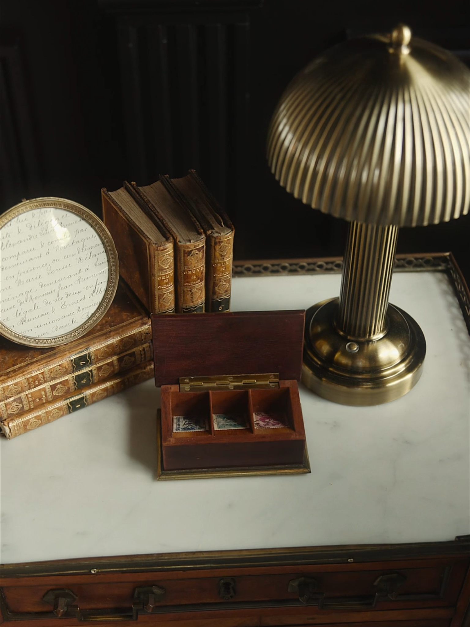 19th Century Brass-Bound Mahogany Stamp Box